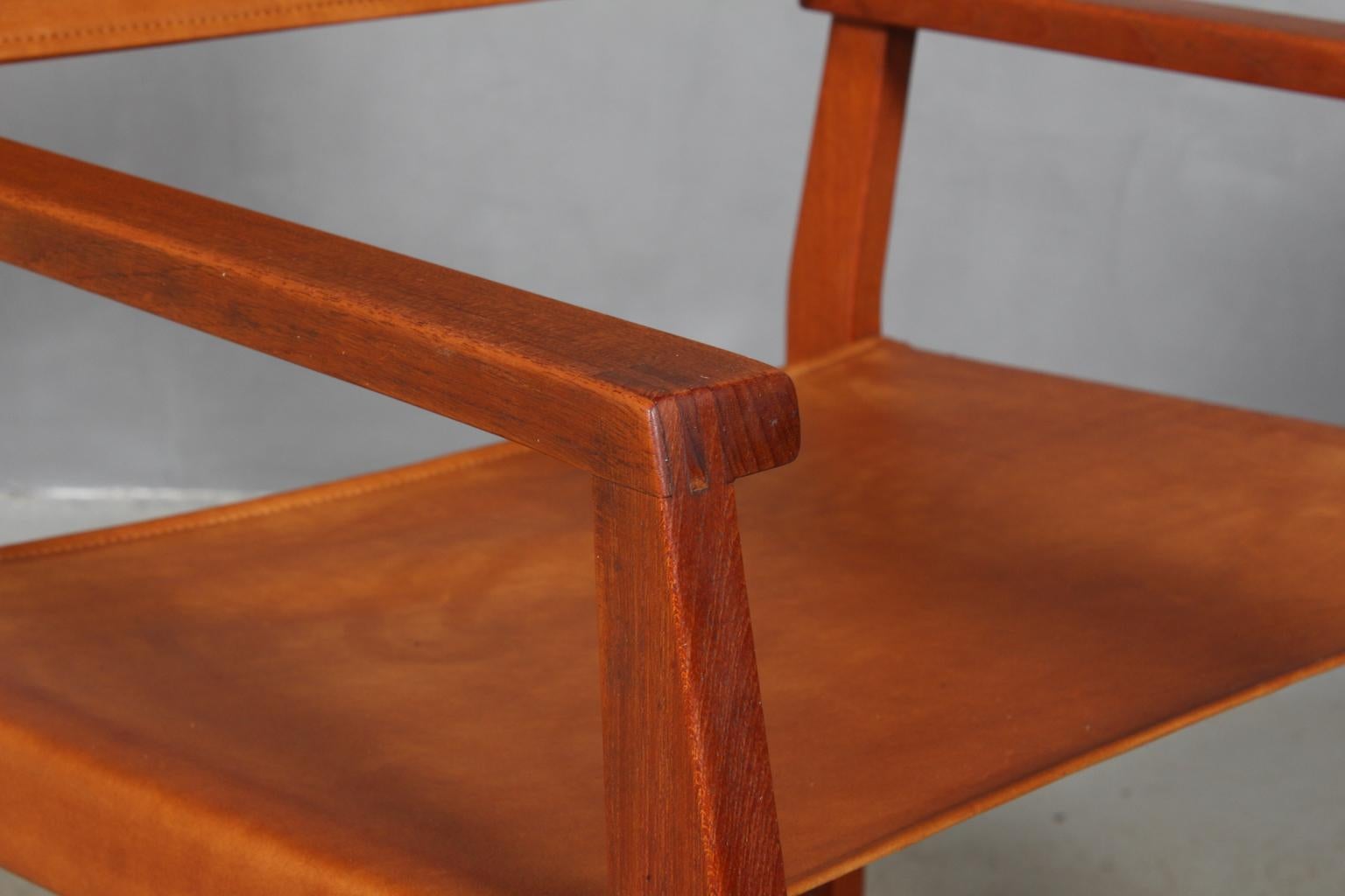 Scandinavian Modern Kai Winding Safari / Instructor Chair Model 413, Teak and Cognac Leather, 1960s