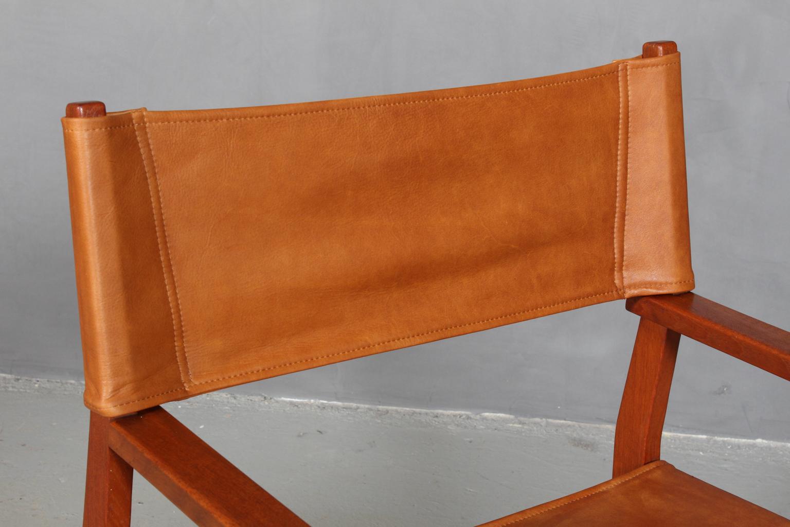 Mid-20th Century Kai Winding Safari / Instructor Chair Model 413, Teak and Cognac Leather, 1960s