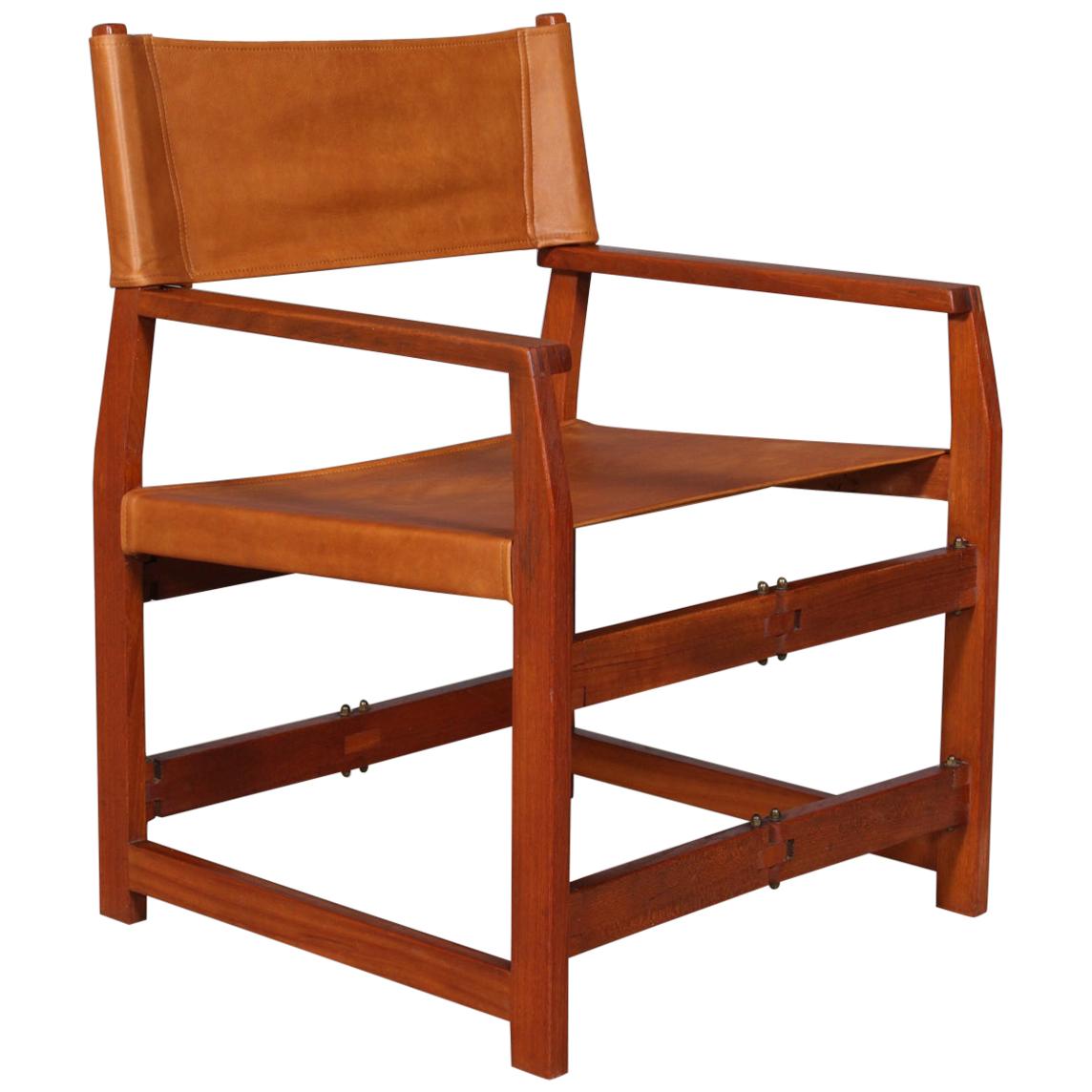 Kai Winding Safari / Instructor Chair Model 413, Teak and Cognac Leather, 1960s