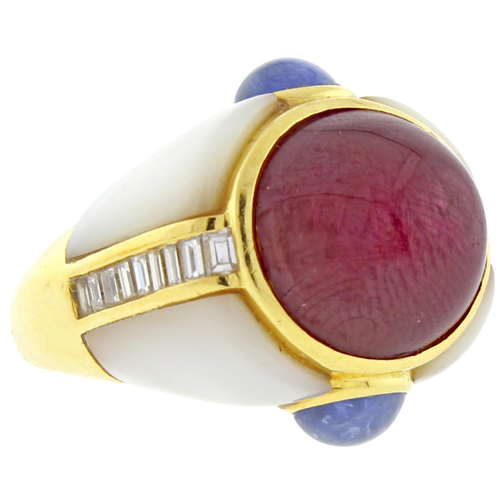 Kai-Yin Lo Cabochon Ruby, Sapphire and Diamond Ring