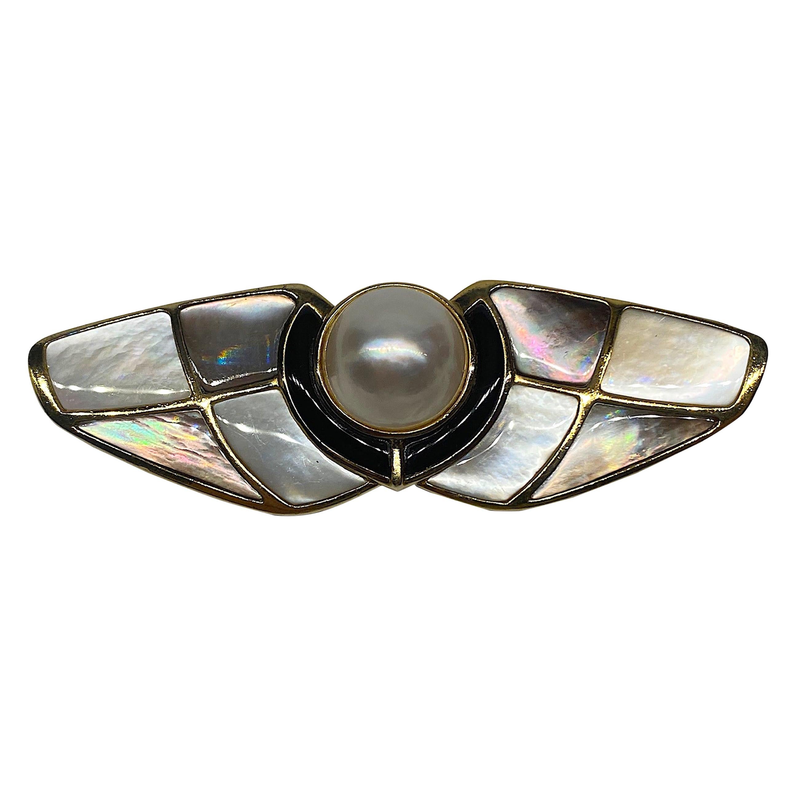 Kai-Yin Lo, KYLO Mabe Pearl, Black Onyx & Pearl Abstract Brooch For Sale