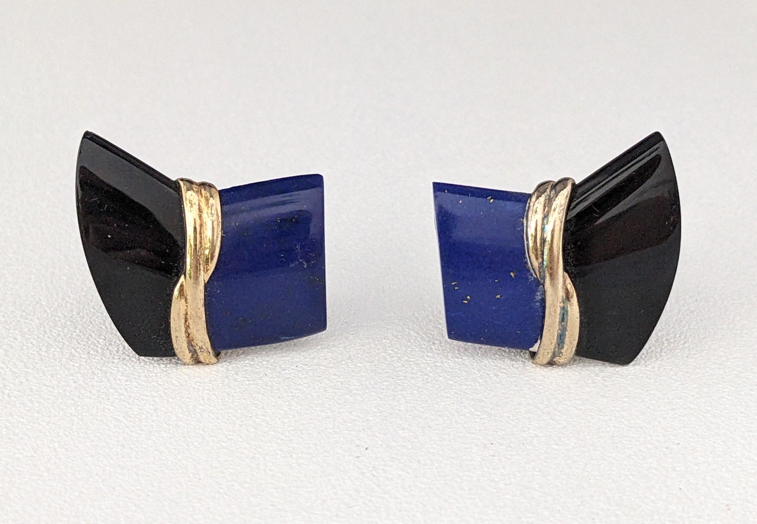 Artisan Kai Yin Lo Lapis Onyx Vermeil Earclips For Sale