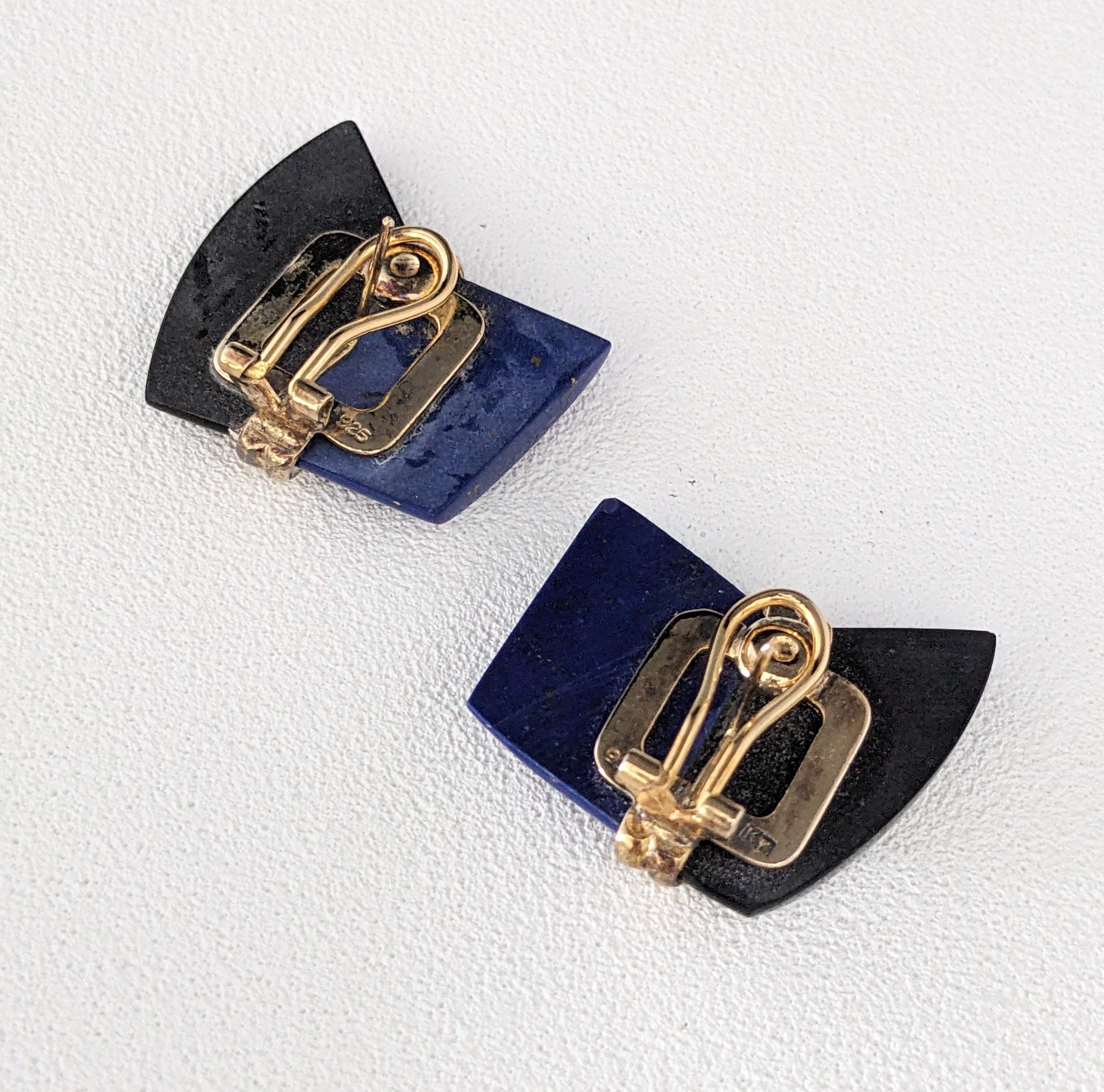 Kai Yin Lo Lapis Onyx Vermeil Earclips In Good Condition For Sale In New York, NY