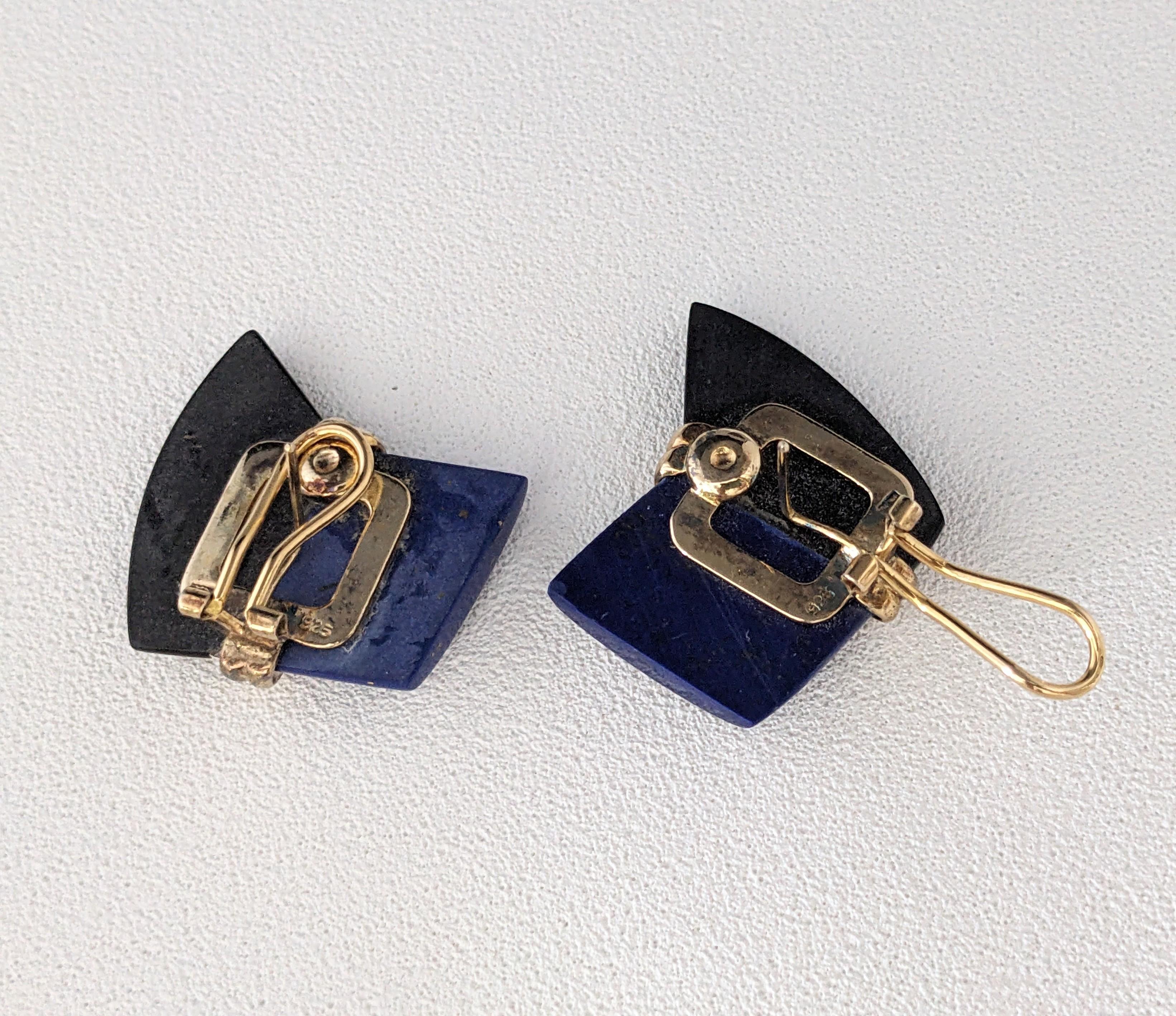 Women's or Men's Kai Yin Lo Lapis Onyx Vermeil Earclips For Sale