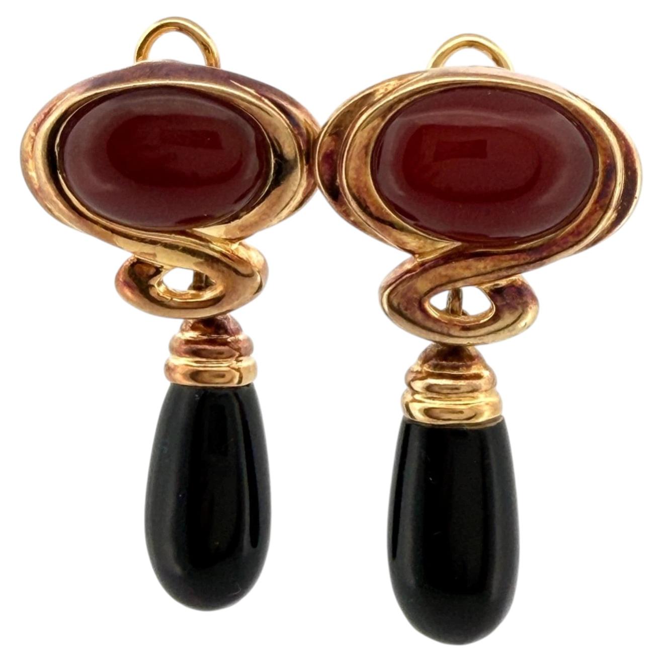 Kai-Yin Lo Red & Black Agate Earrings Vermeil Omega Clips 24g Estate