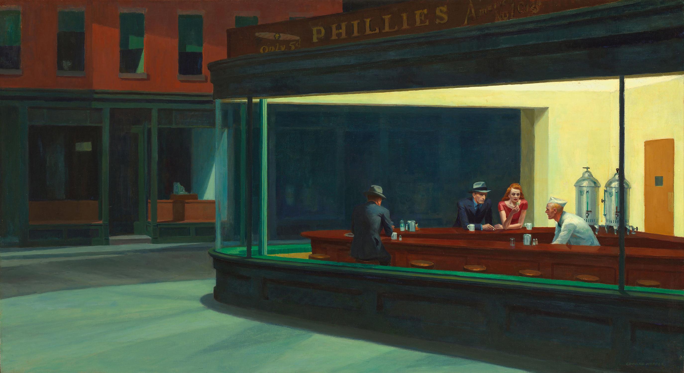 EDWARD HOPPER – NIGHTHAWKS – 1942 OIL ON CANVAS - Reproduction - Painting by Kaid Cota