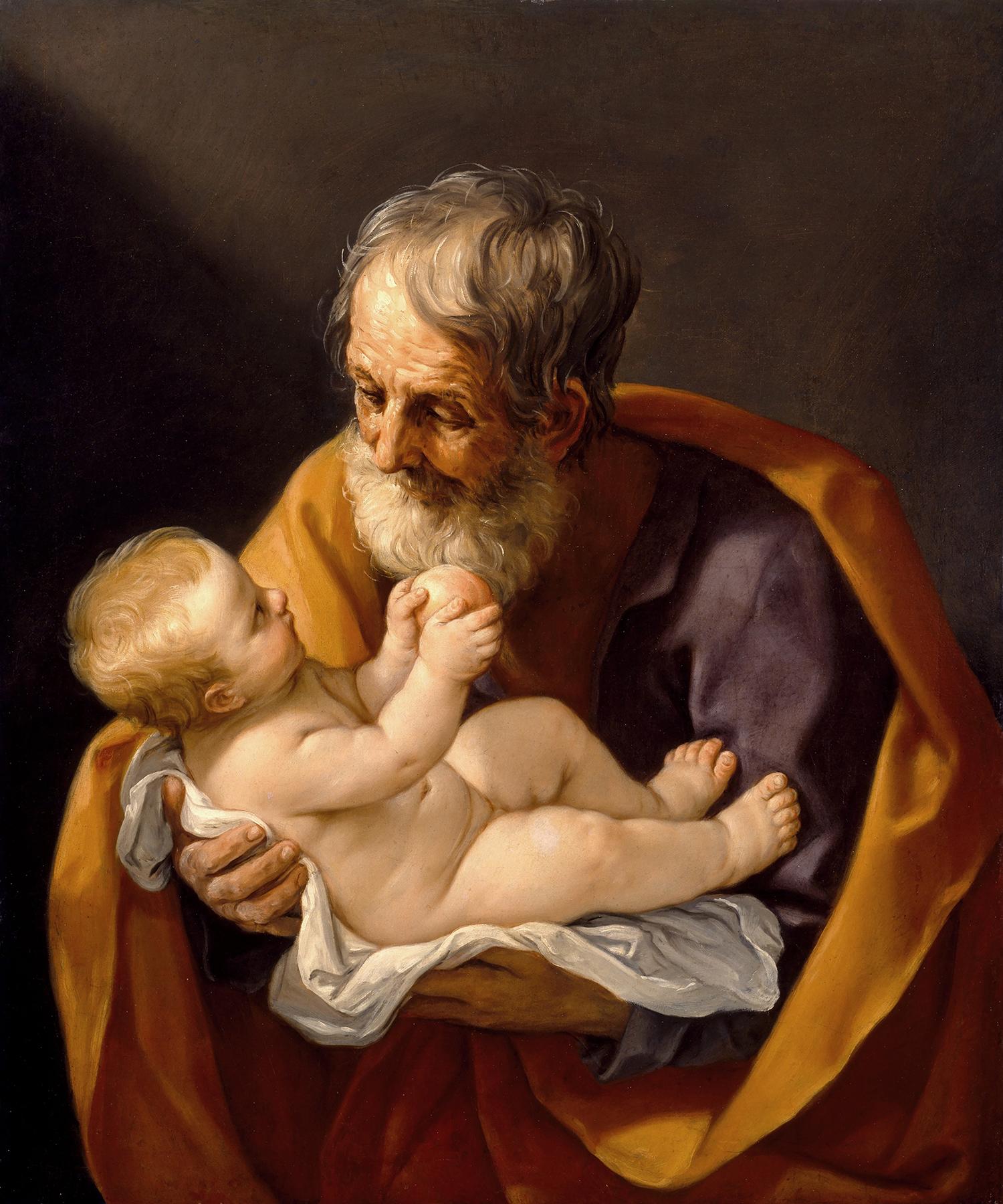 GUIDO RENI – SAINT JOSEPH & THE CHRIST CHILD – 1640 OIL ON CANVAS - Reproduction - Painting by Kaid Cota