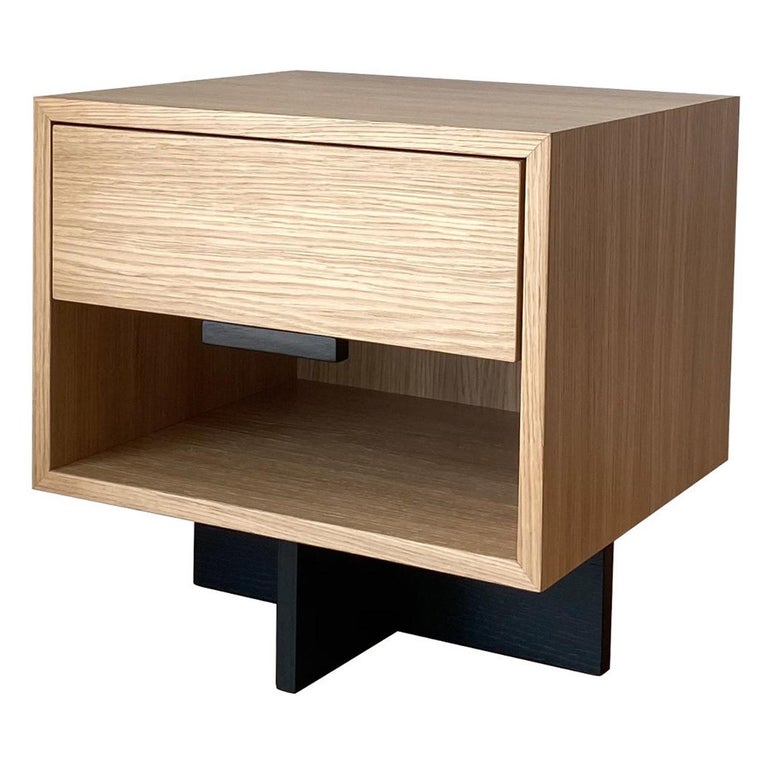 Kaid Nightstand, Contemporary Modern Minimalist TwoTone Wooden Oak For