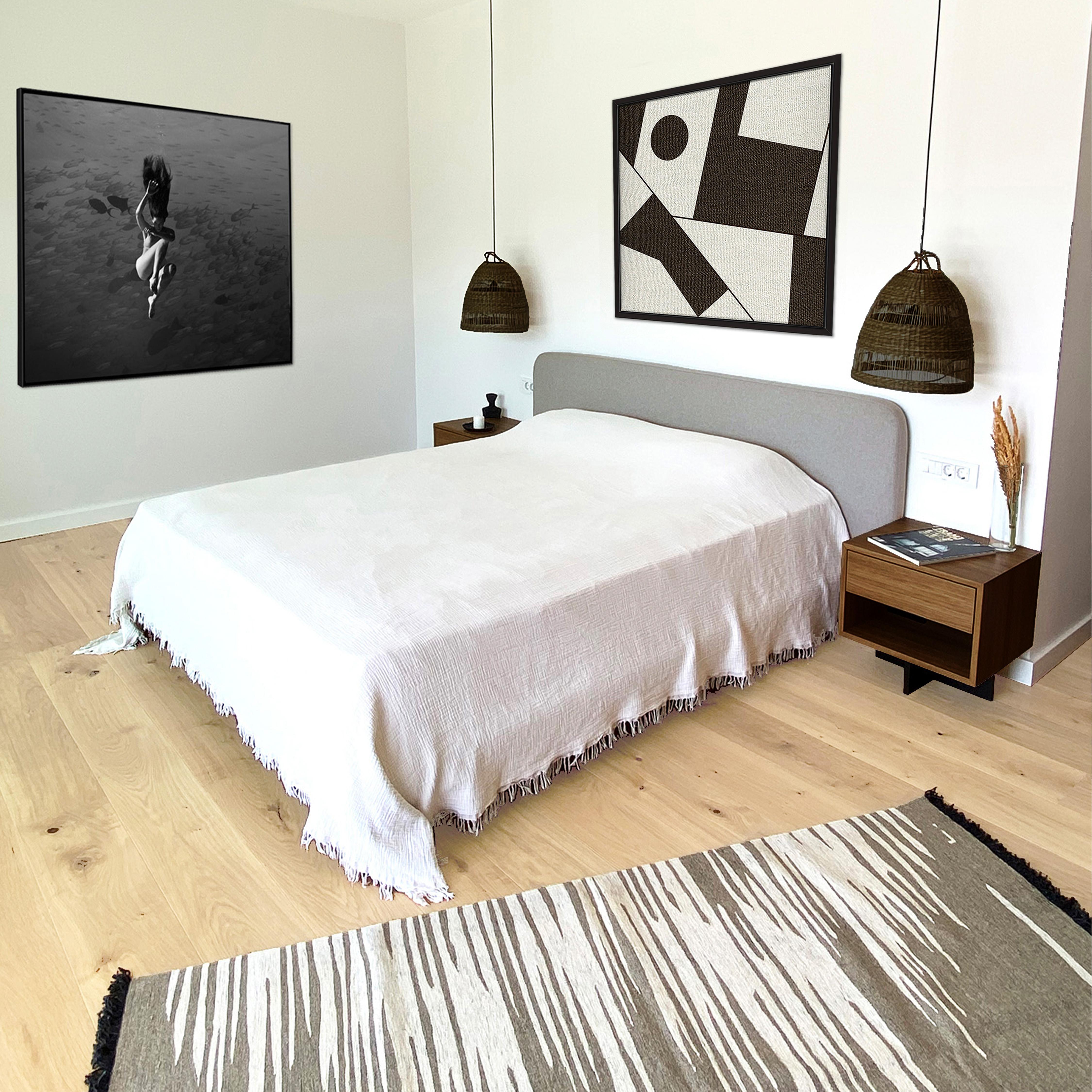 Kaid Nachttisch, Contemporary Modern Minimalist Two-Tone Holz Nussbaum (Türkisch) im Angebot