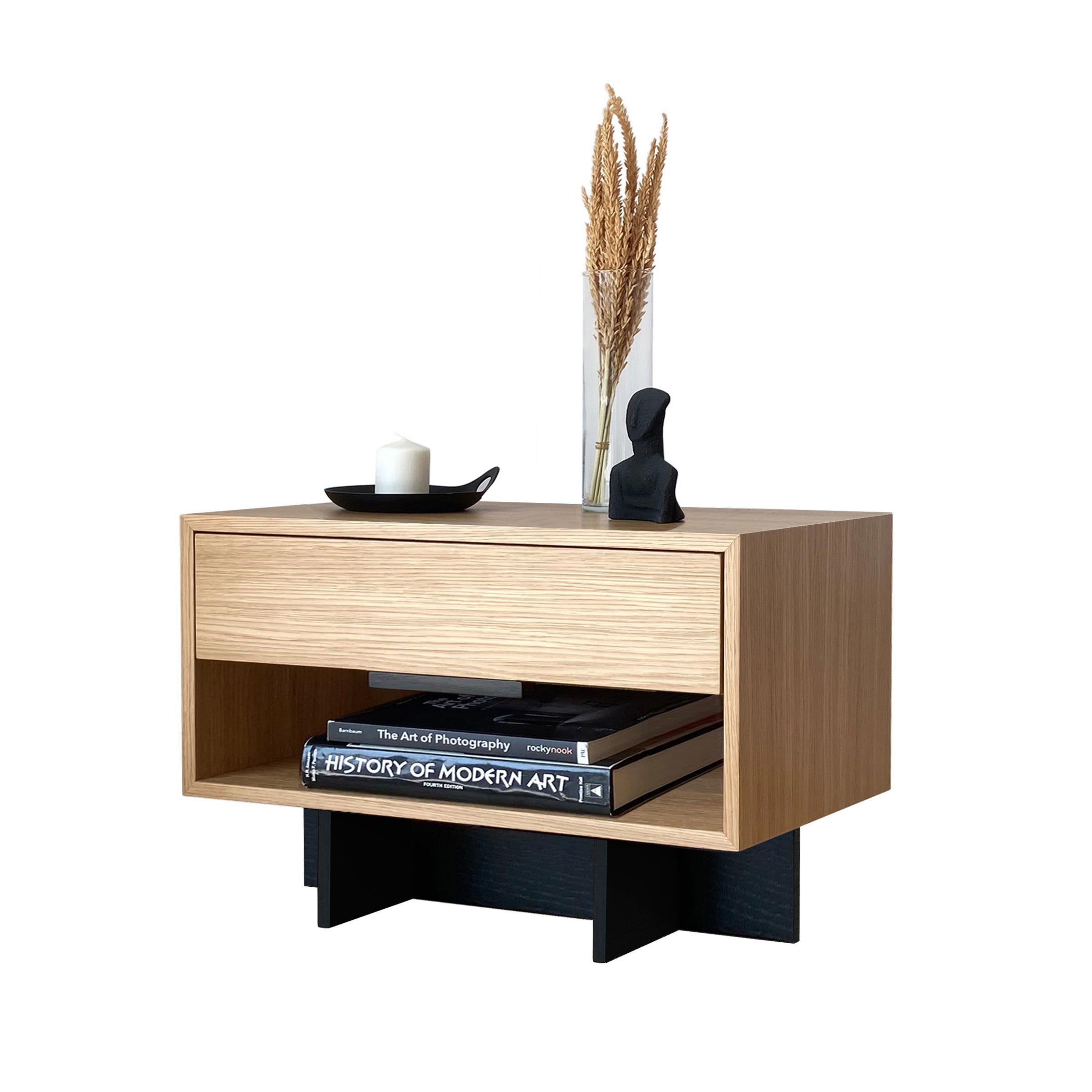 Modern Kaid Nightstand Large, Contemporary Minimalist Two-Tone Wooden Oak, Customizable For Sale