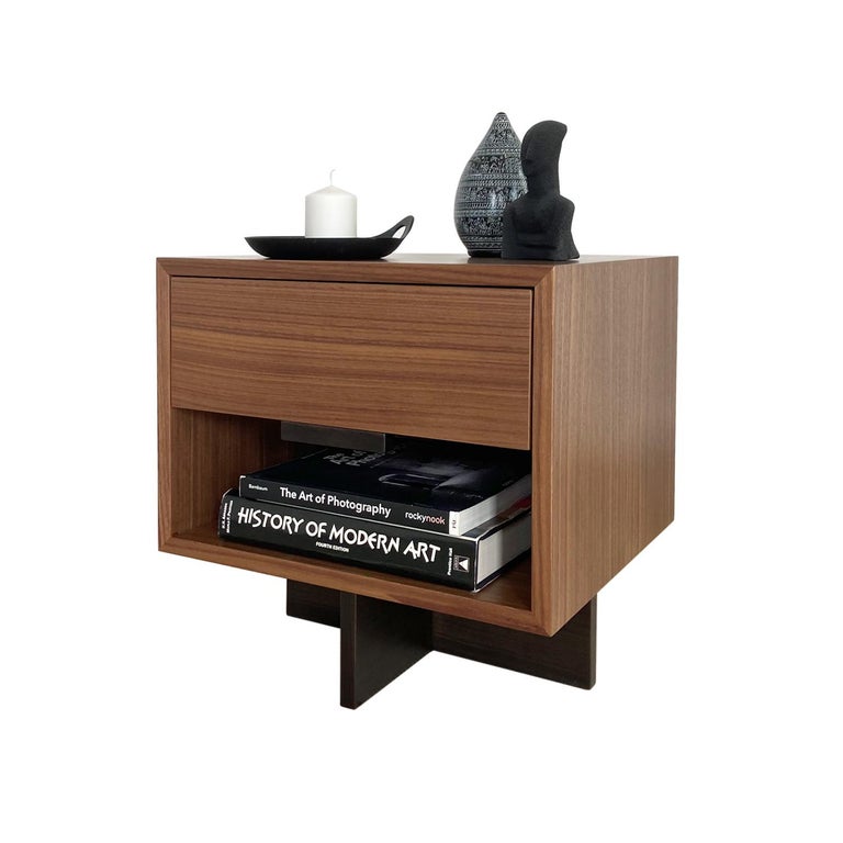 Turkish Kaid Nightstands, Contemporary Modern Minimalist Two-Tone Wooden Walnut In Stock For Sale