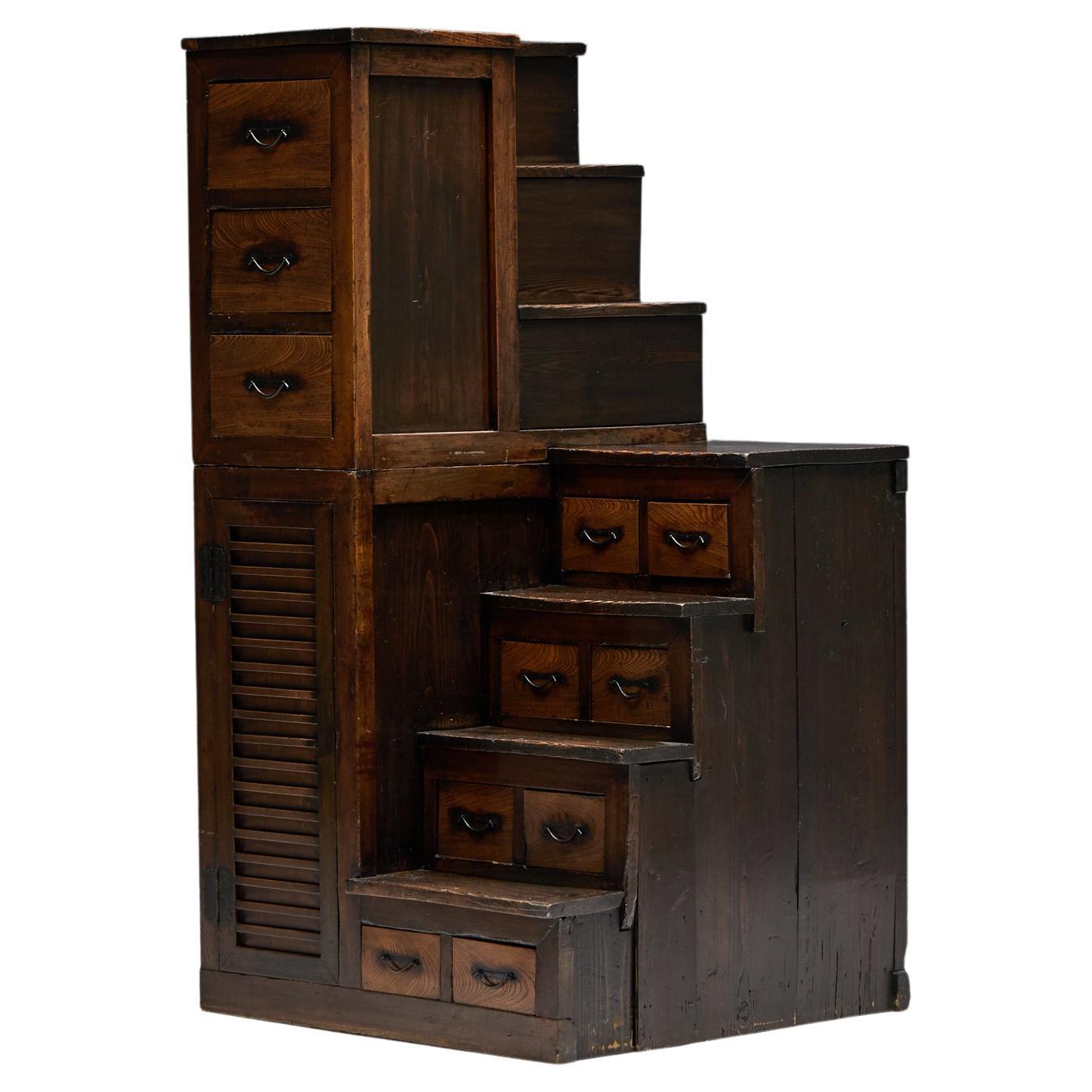 Kaidan Tansu Japanese Stair Chest, Japan, 19th Century