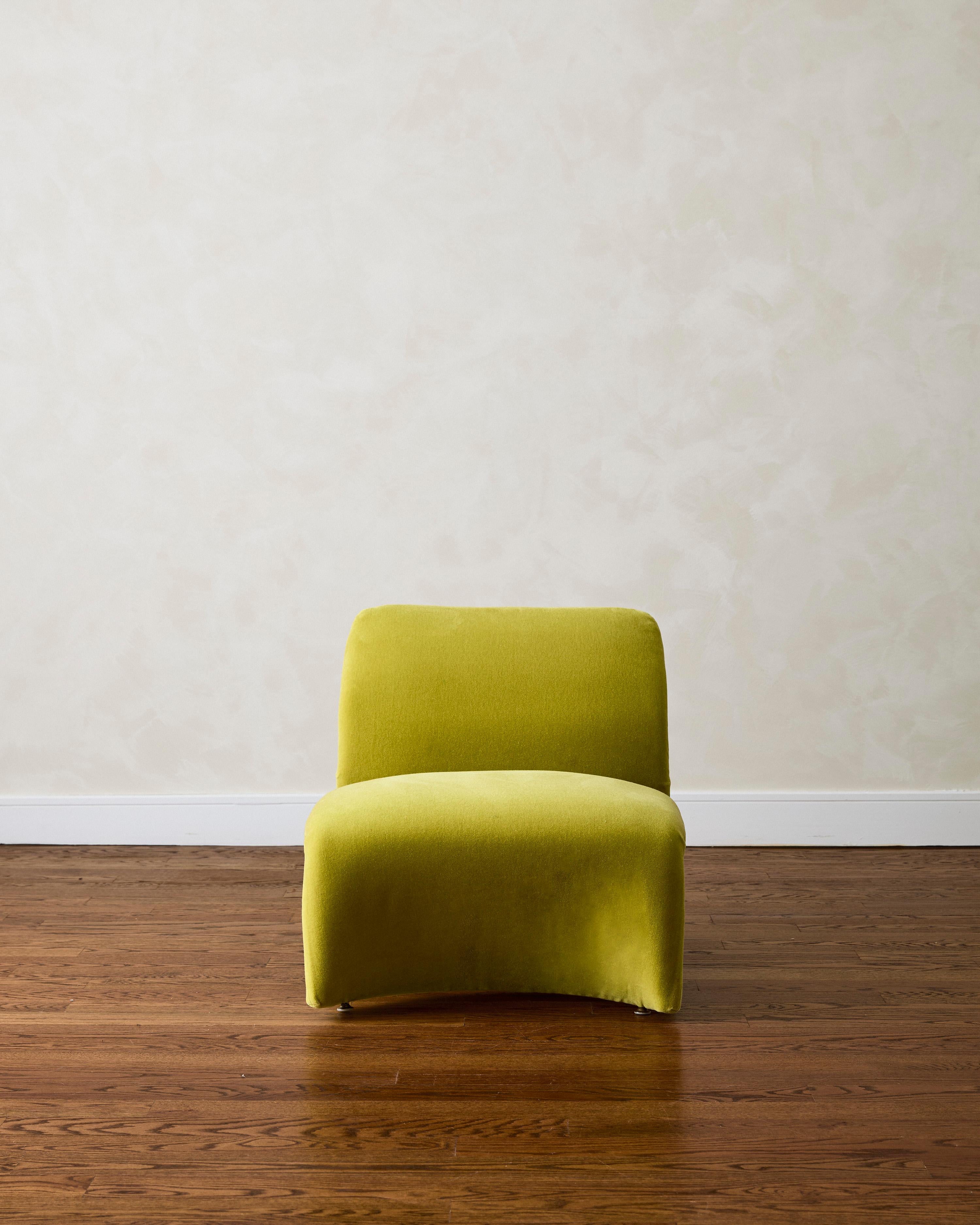 Kaïdo Lounge Chair by Kwok Hoï Chan for Steiner, reupholstered in Mohair Supreme, 161 Limoncello by Maharam.

