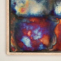 Kaiga 1 - 1' x 1' framed raku ceramic wall art - RAAQUU Serial No. 2400010