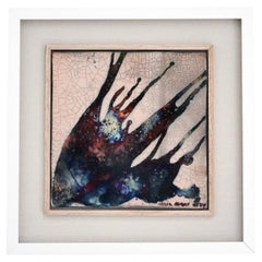 Kaiga 1 - 1' x 1' arte da parete in ceramica raku incorniciata - RAAQUU Numero di serie 2400018