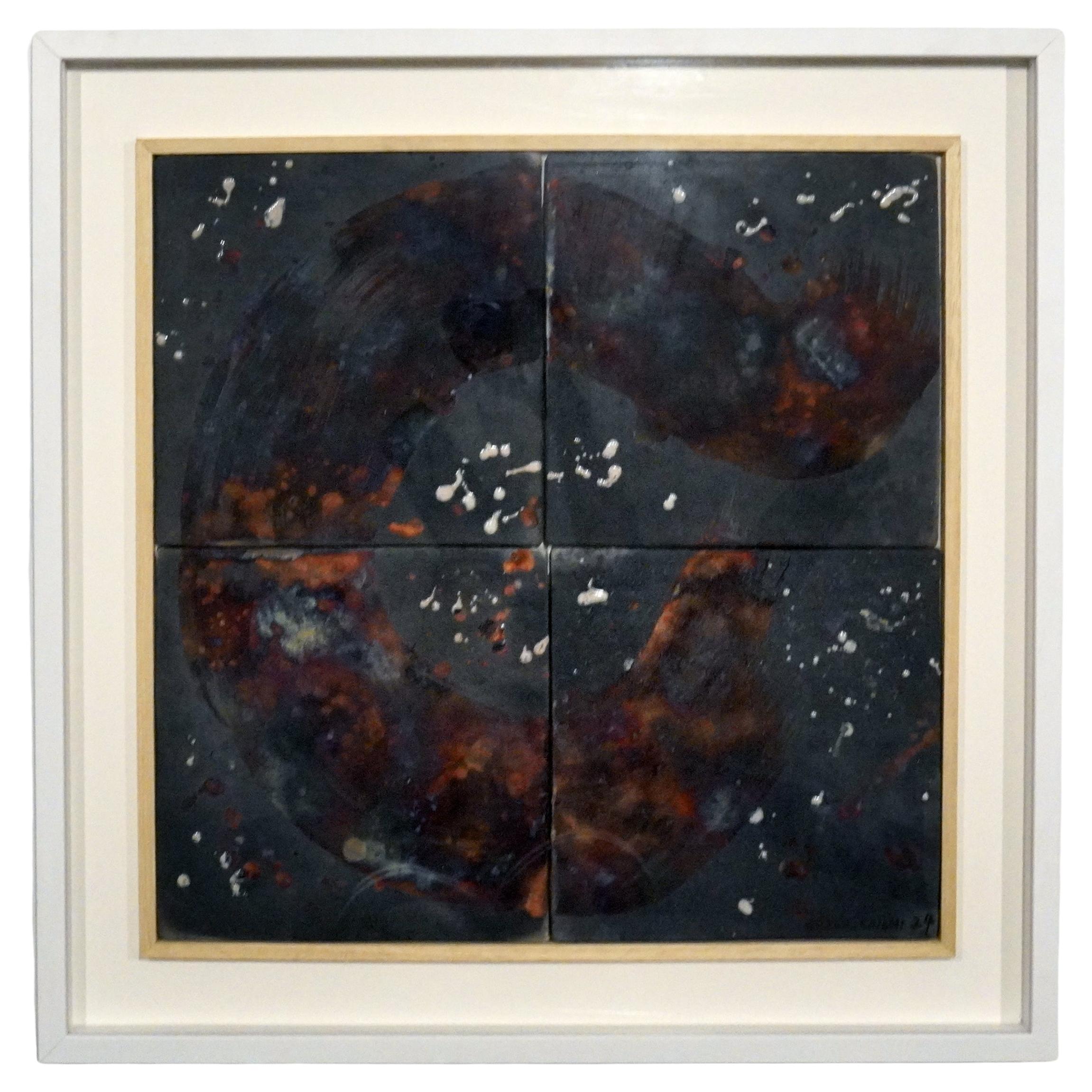 Kaiga 4 - Arte mural en cerámica raku enmarcado de 2' x 2' - RAAQUU Nº de serie 2400004 en venta