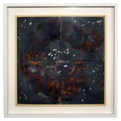 Kaiga 4 - 2' x 2' framed raku ceramic wall art - RAAQUU Serial No. 2400004
