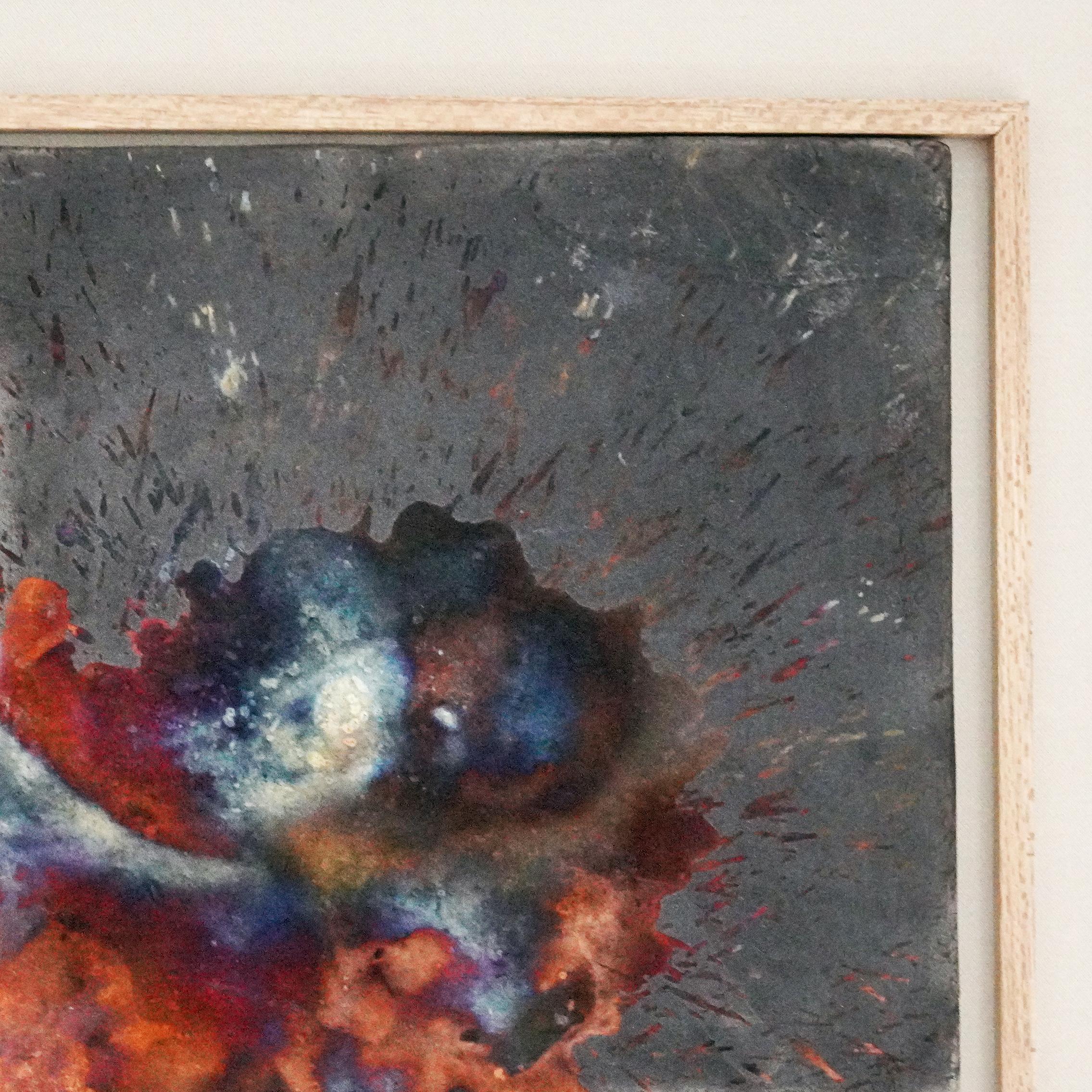 Malaisien Kaiga 4 - 2' x 2' encadré d'œuvres d'art mural en céramique raku - RAAQUU Serial n° 2400015 en vente