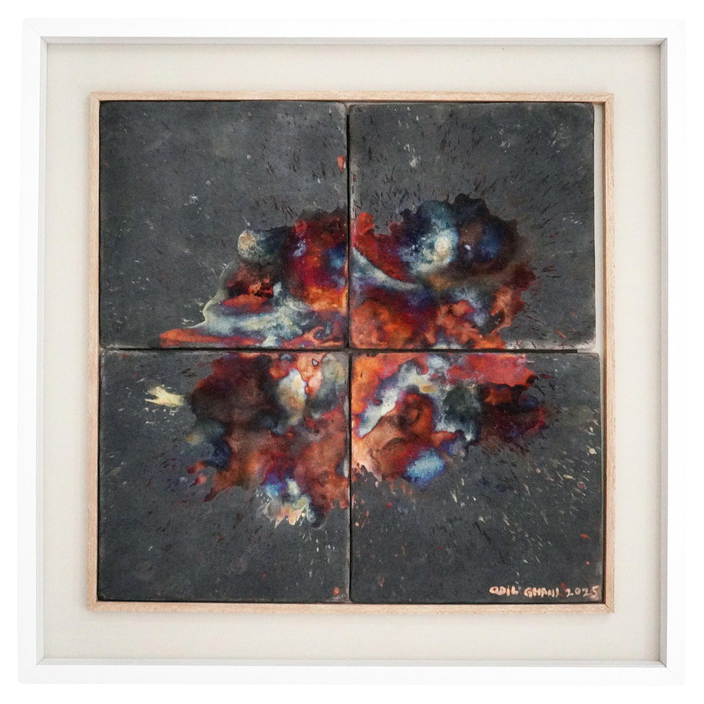 Kaiga 4 - Arte mural en cerámica raku enmarcado de 2' x 2' - RAAQUU Nº de serie 2400015