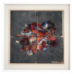 Kaiga 4 - Arte mural en cerámica raku enmarcado de 2' x 2' - RAAQUU Nº de serie 2400015