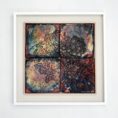 Kaiga 4 - 2' x 2' gerahmte Raku-Keramik-Wandskulptur - RAAQUU Serial Nr. 2400014
