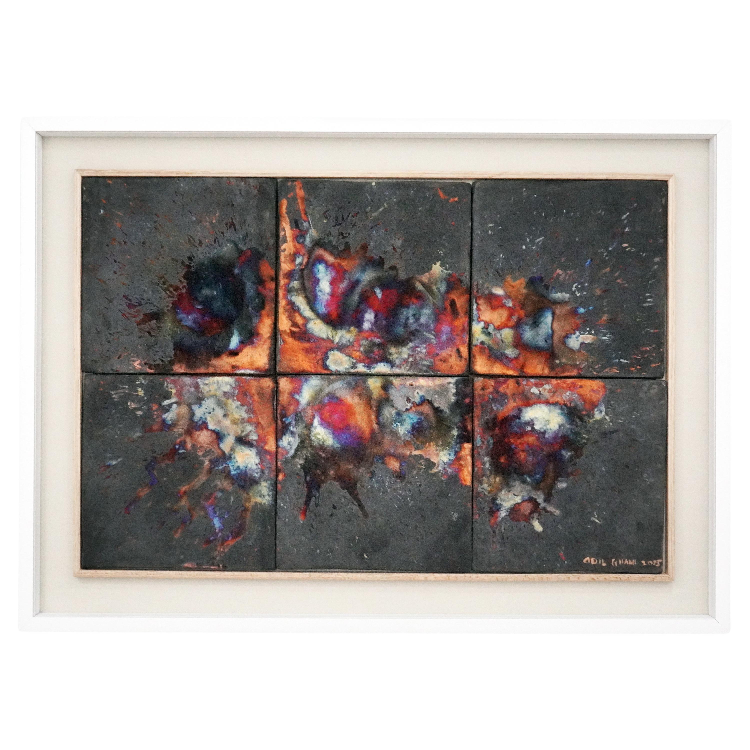 Kaiga 6 - Arte da parete in ceramica raku con cornice 2' x 3' - RAAQUU Numero di Serie 2400017