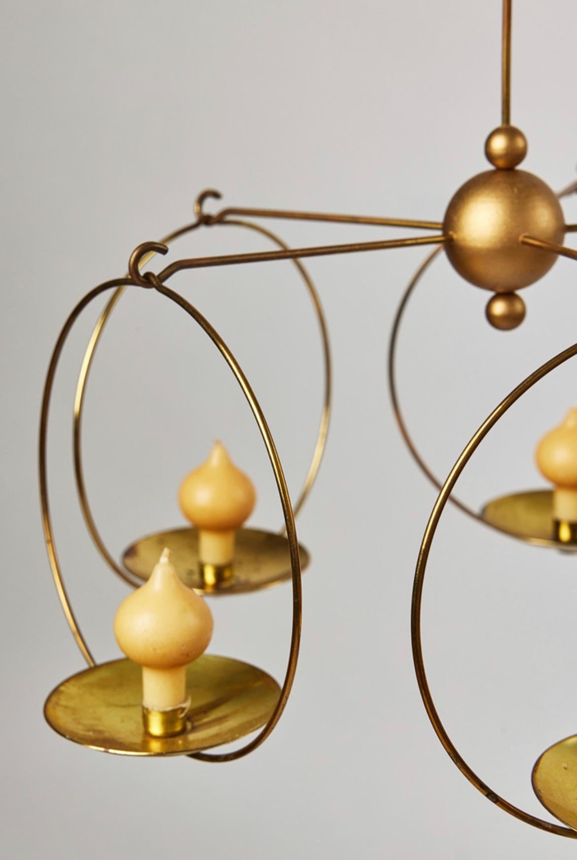 Mid-20th Century Kaija Aarikk & Timo Sarpaneva pair of brass chandeliers