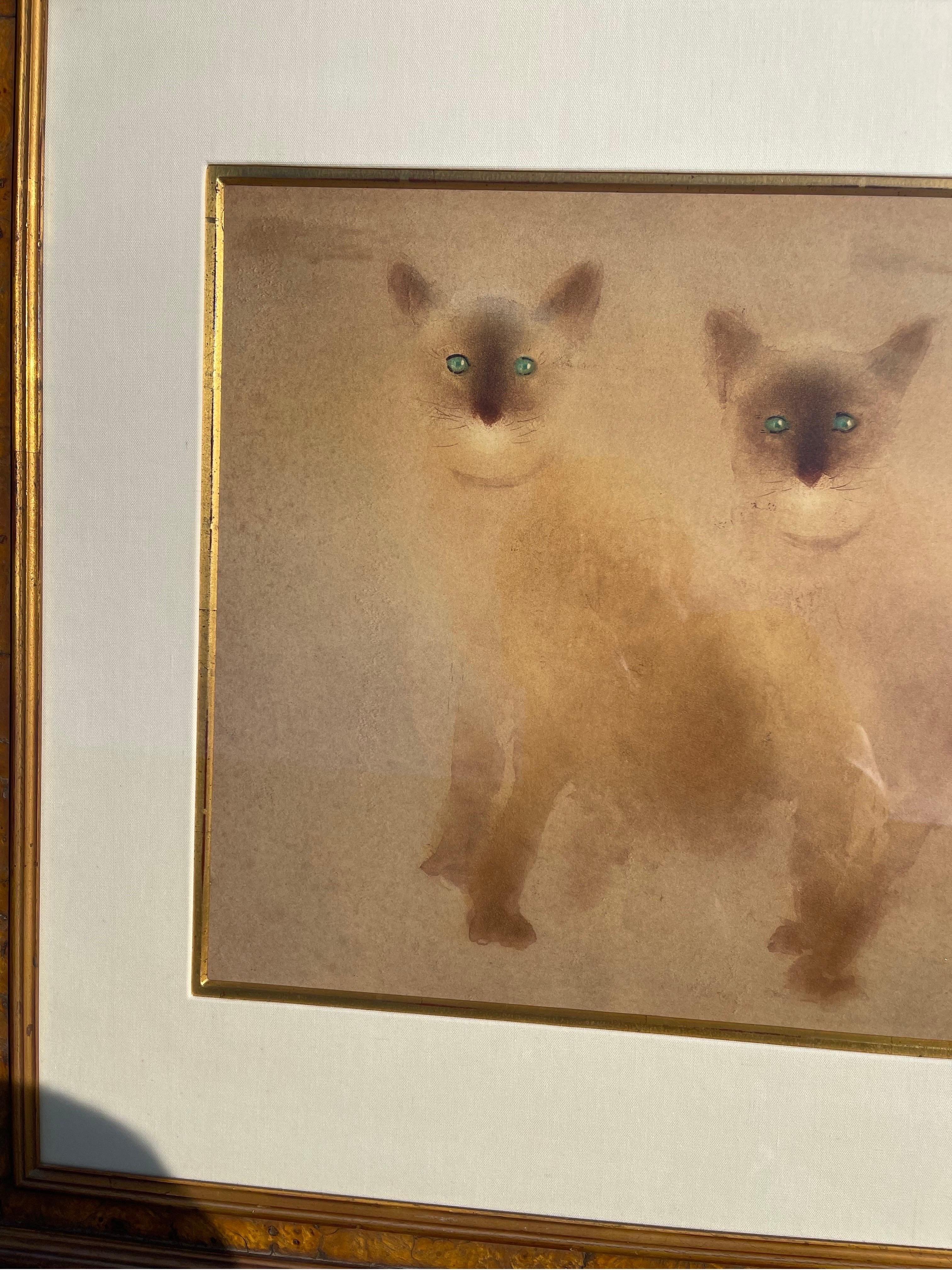Kaiko Moti, 1921-1988, Color Etching Gravure Siamese Cats, Signed Numbered Print For Sale 6
