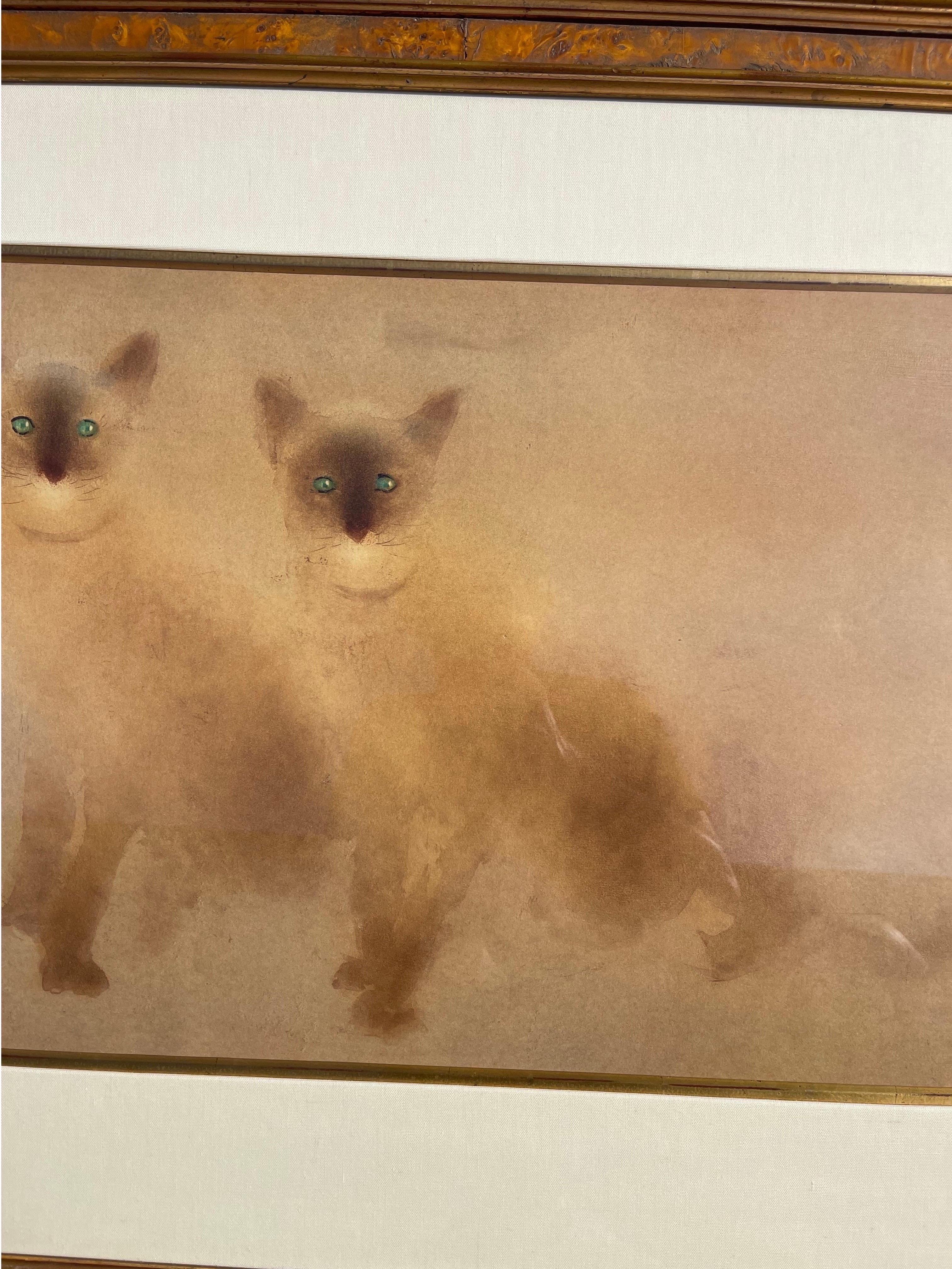 Kaiko Moti, 1921-1988, Color Etching Gravure Siamese Cats, Signed Numbered Print For Sale 8