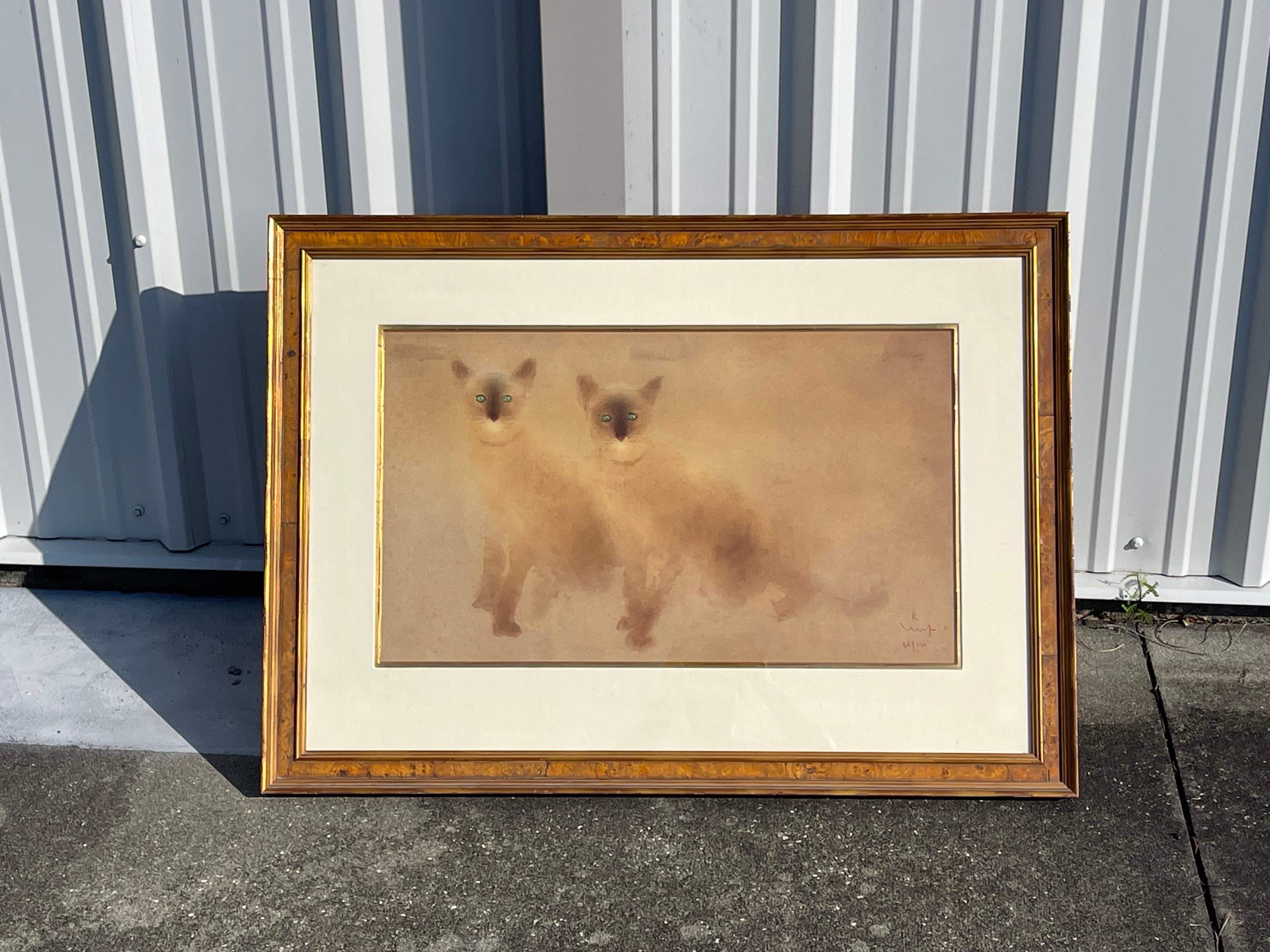 Entrancing depiction of a pair of Siamese Cats by renowned Indian artist Kaiko Moti.