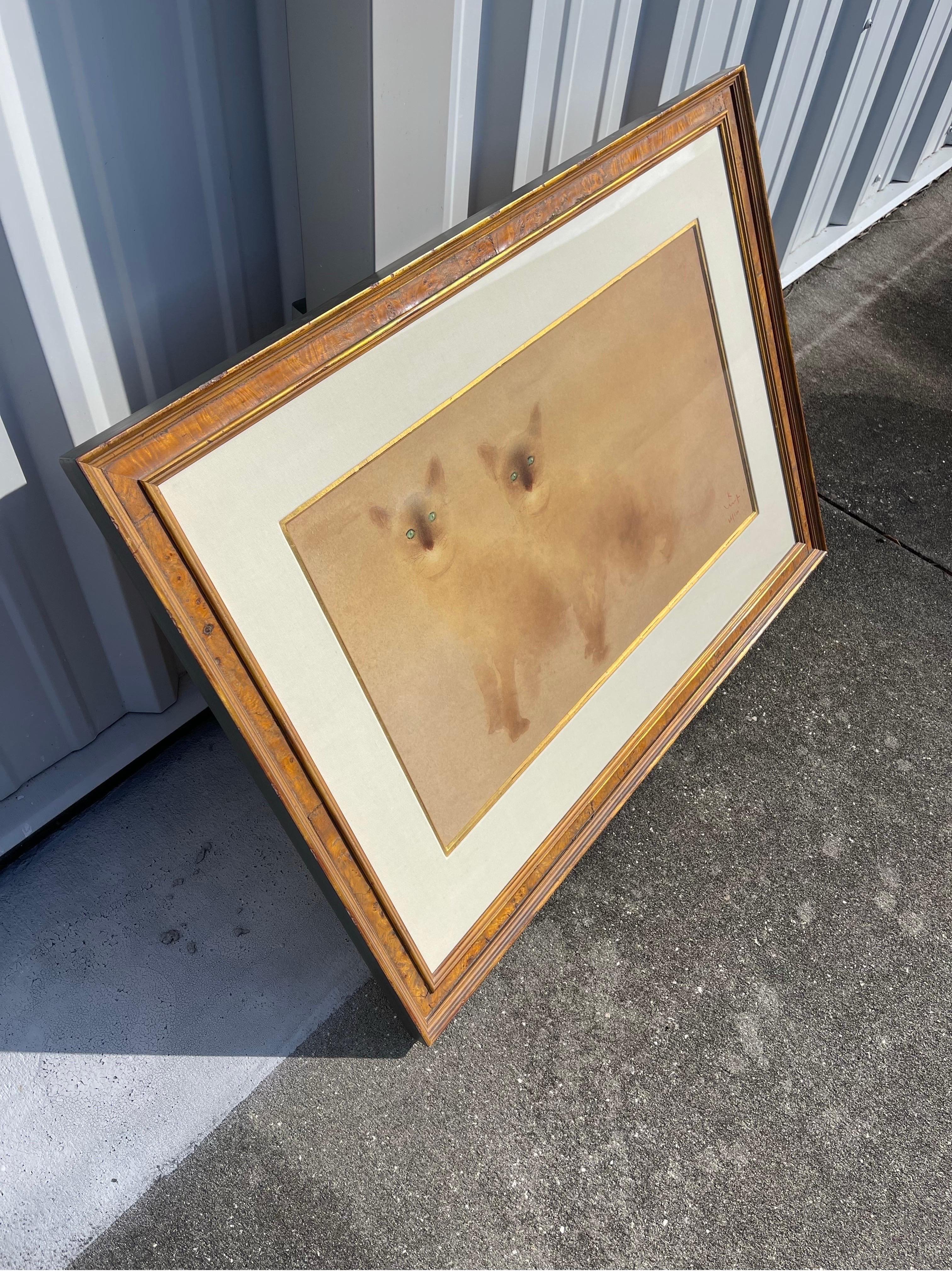 Kaiko Moti, 1921-1988, Color Etching Gravure Siamese Cats, Signed Numbered Print In Good Condition For Sale In Jensen Beach, FL