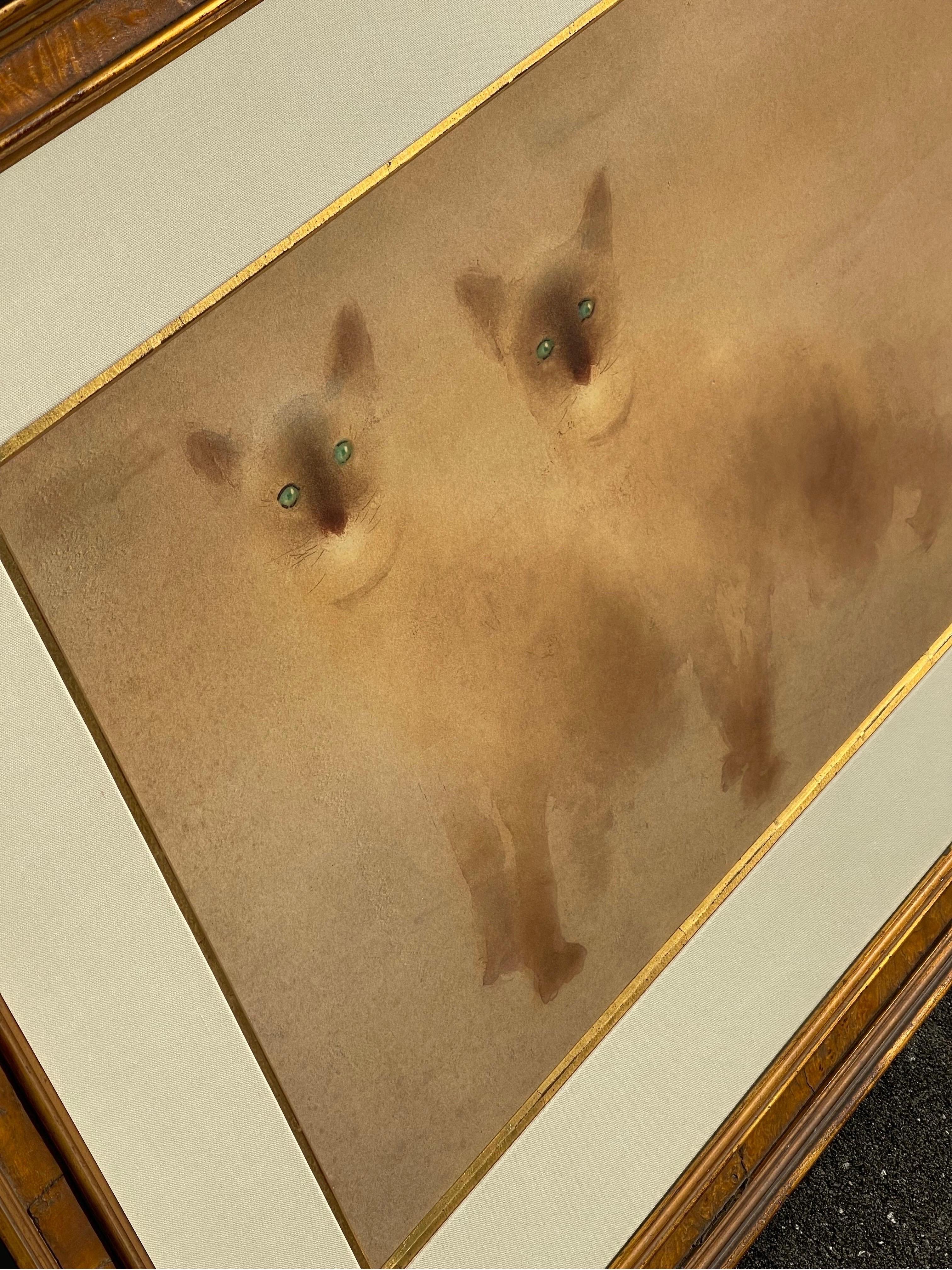 20th Century Kaiko Moti, 1921-1988, Color Etching Gravure Siamese Cats, Signed Numbered Print For Sale