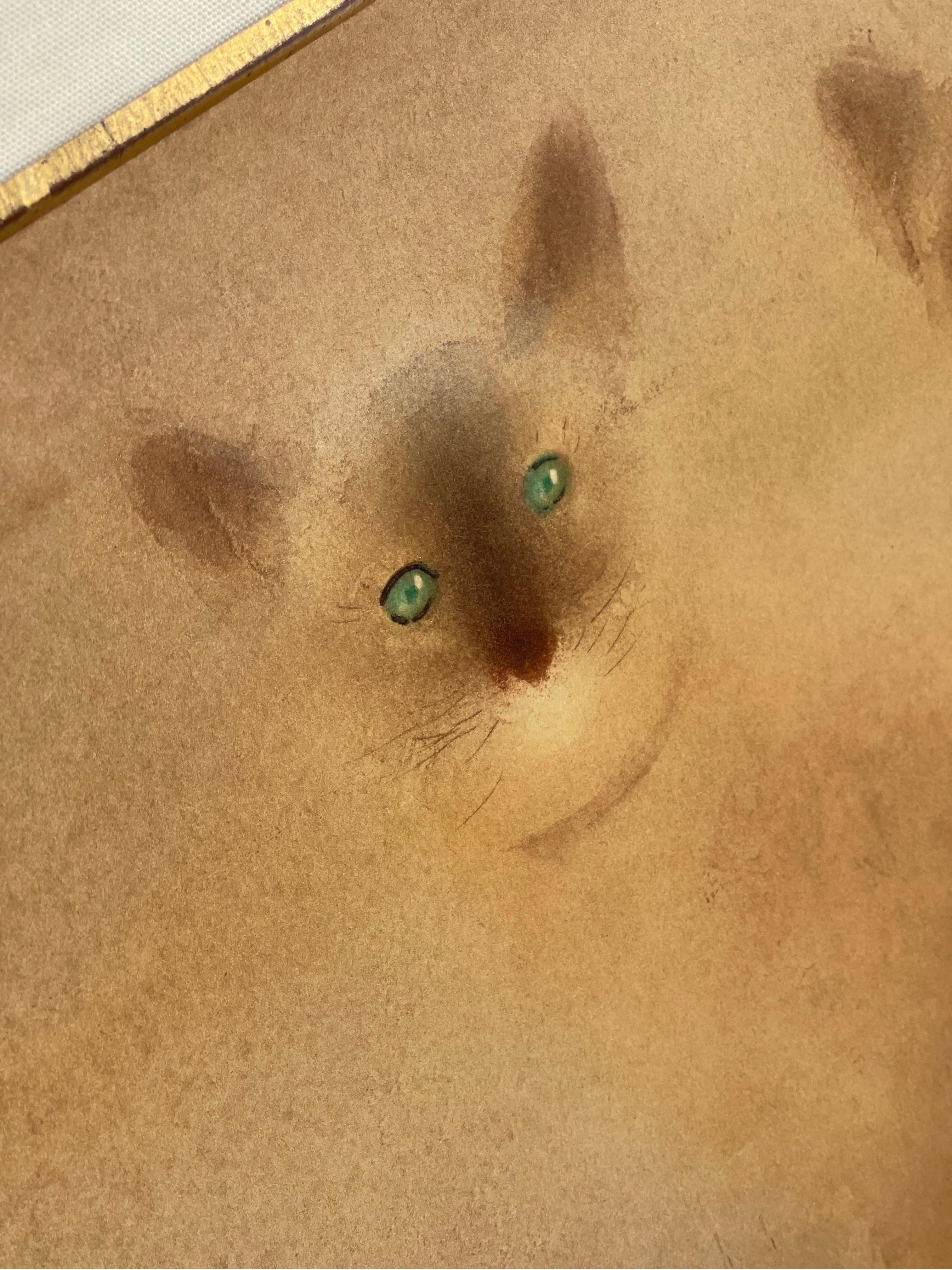 Kaiko Moti, 1921-1988, Color Etching Gravure Siamese Cats, Signed Numbered Print For Sale 1