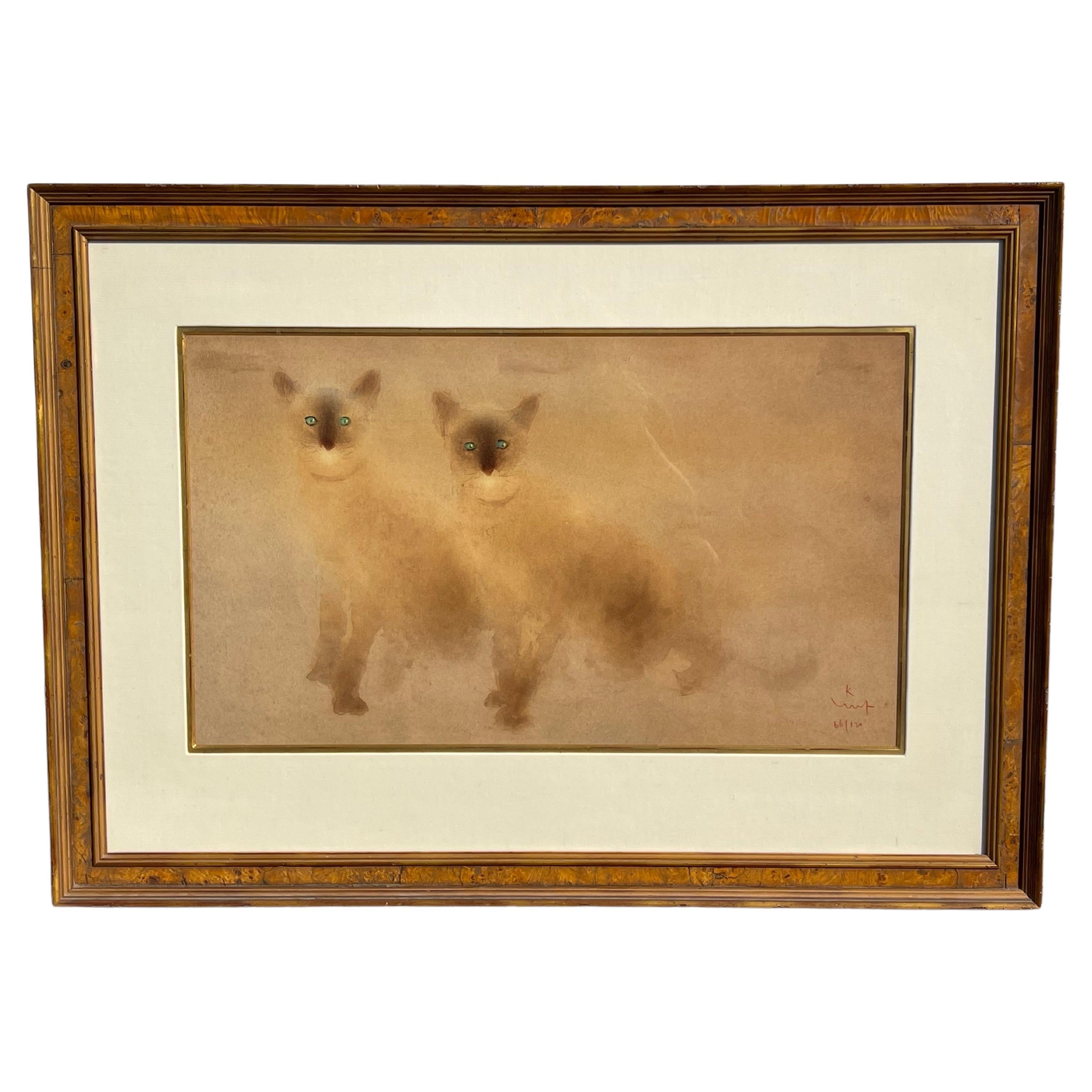 Kaiko Moti, 1921-1988, Grabado al aguafuerte en color Gatos siameses, Impresión numerada y firmada