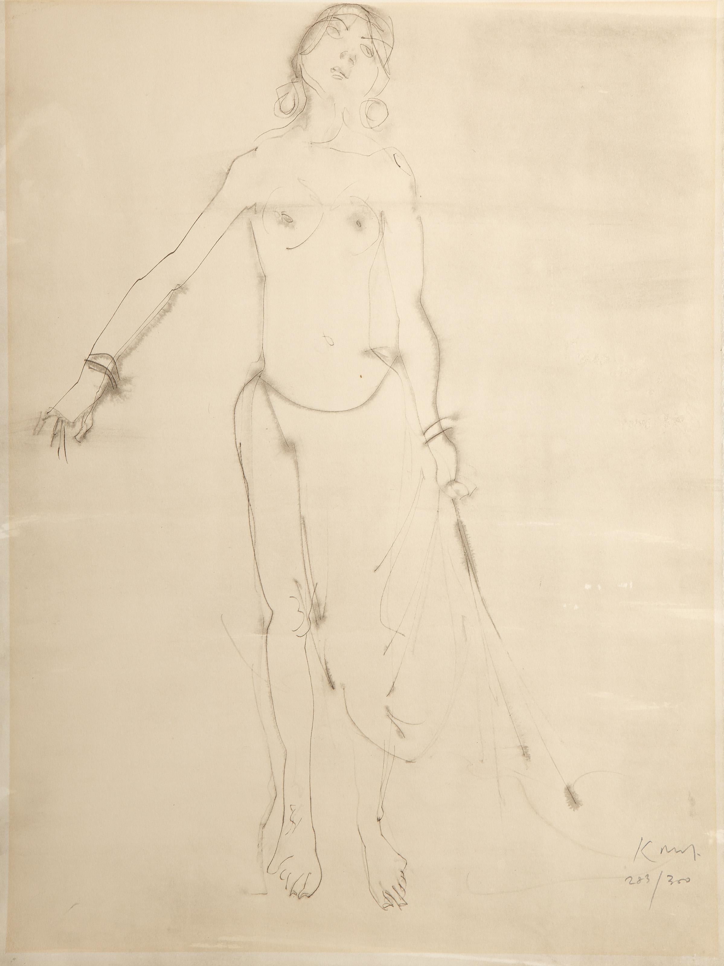 Kaiko Moti, India (1921 - 1989) - Figura desnuda de mujer, Técnica: Pochoir, firmado y numerado a lápiz, Edición: 283/300, Tamaño: 65,41 x 49,53 cm (25,75 x 19,5 pulg.), Impresor: D. Jacomet
