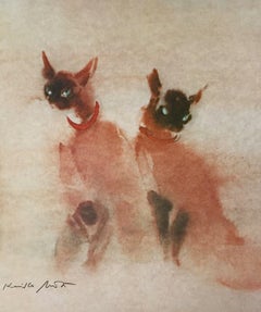 Vintage Siamese Cats, Lithograph, Kaiko Moti