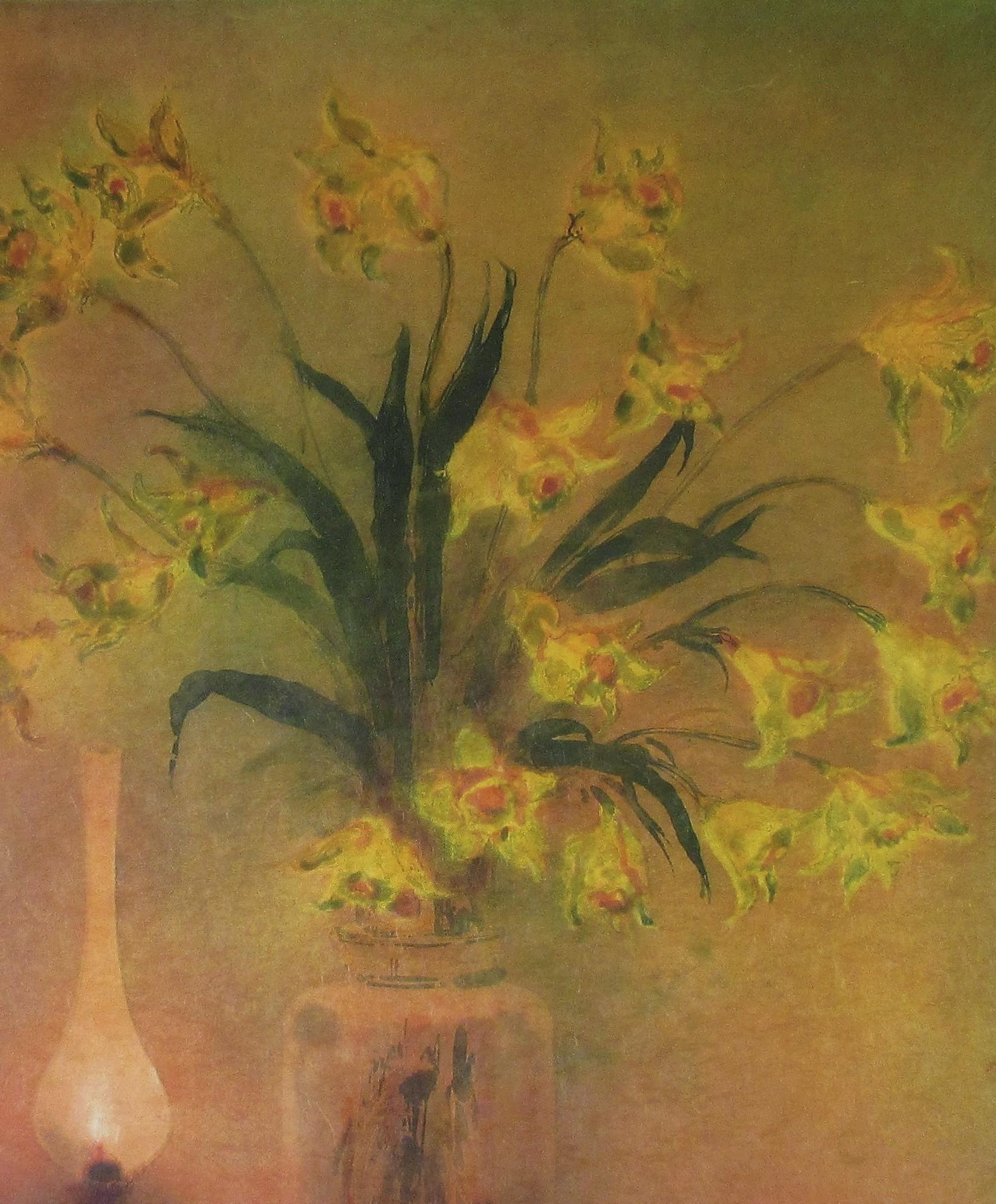 Stillleben mit Lampe und Früchten, große Aquatinta (Impressionismus), Print, von Kaiko Moti