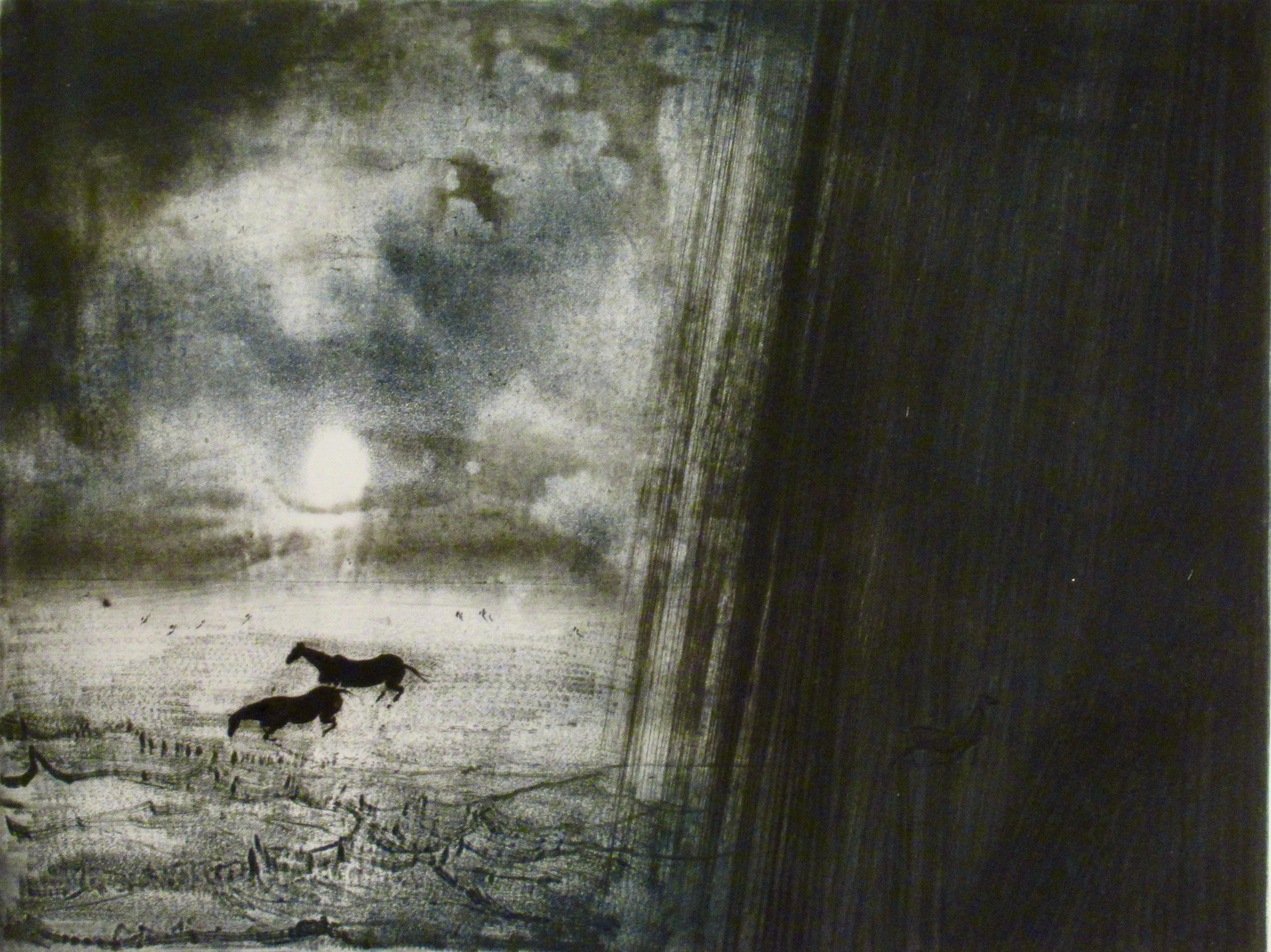 Deux chevaux - Impressionnisme Print par Kaiko Moti