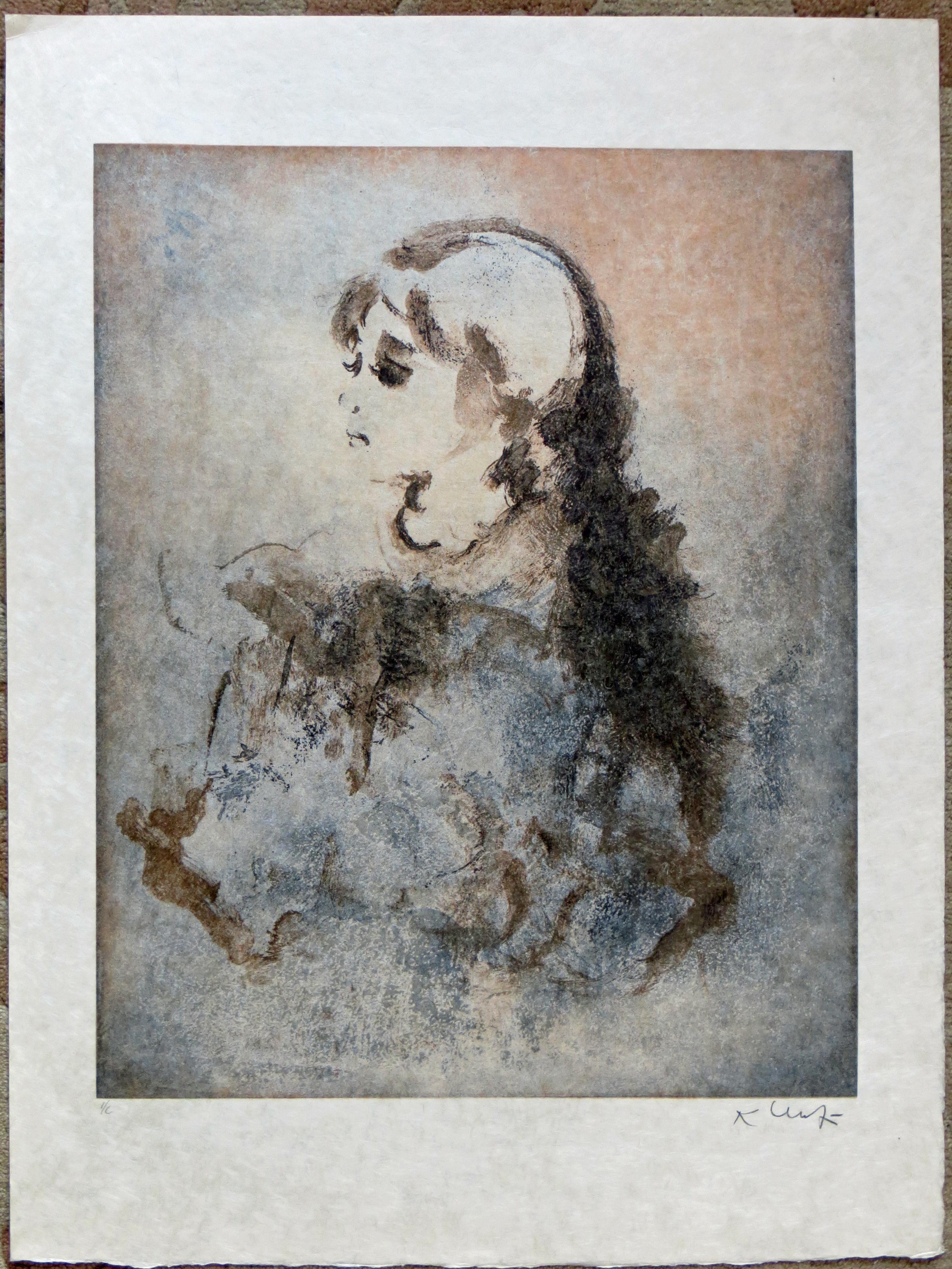 Voir en Songe - Gray Portrait Print by Kaiko Moti