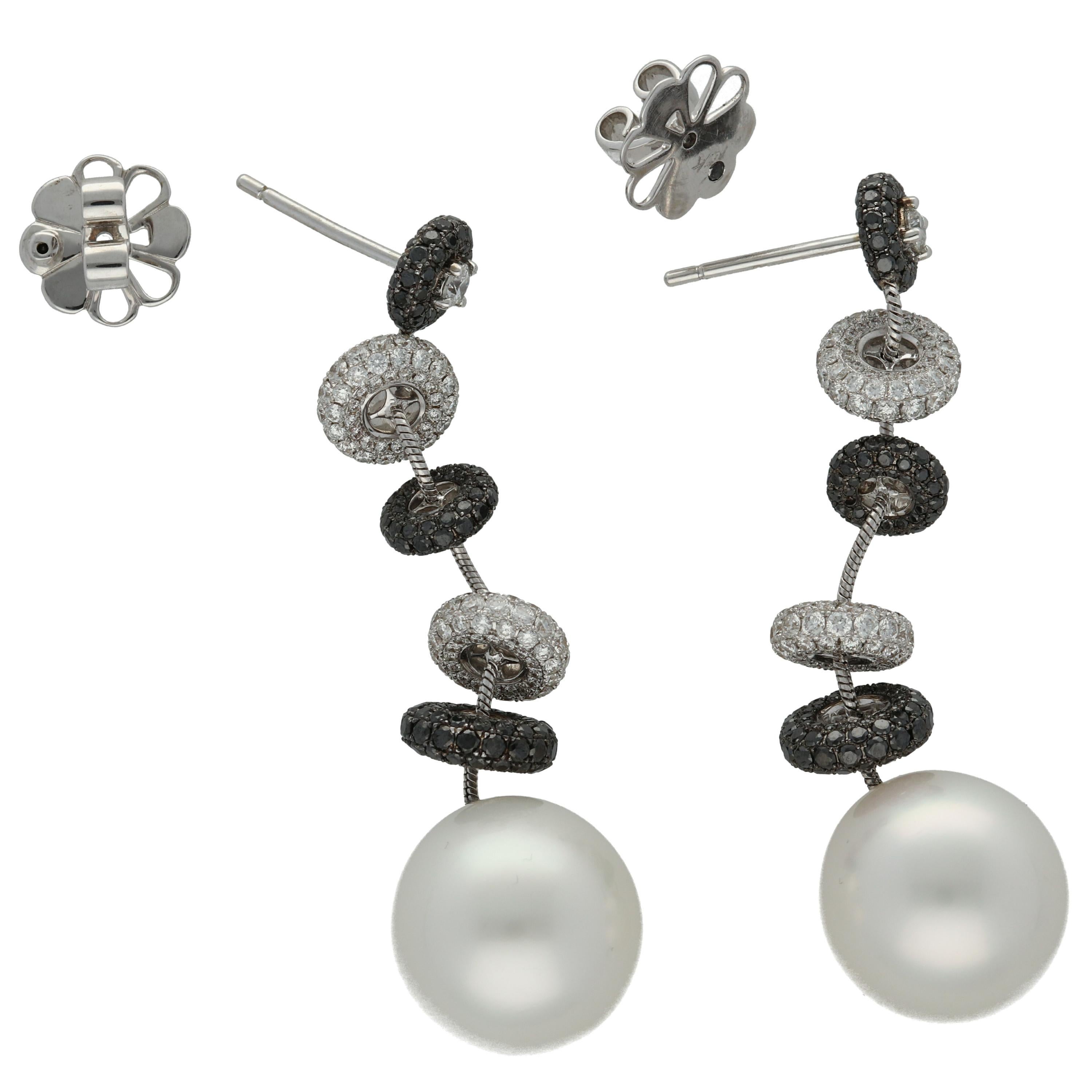 Contemporary Kailis Vibrance Australian South Sea Pearls Black White Diamonds Pendant Earring