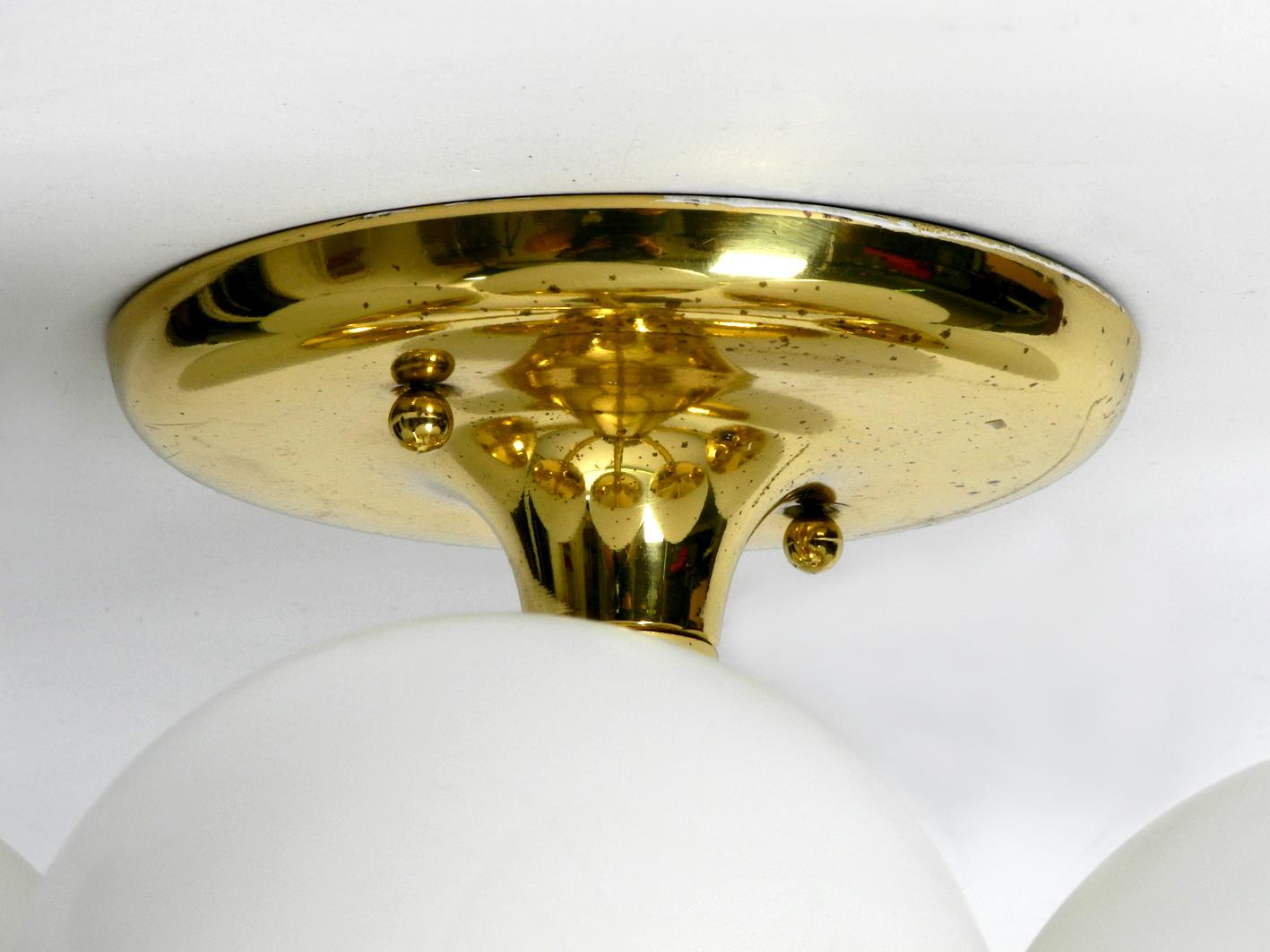 Kaiser Brass Ceiling Lamp with Six Opaline Glasses 1960s Space Age Atomic Design 3