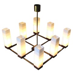 Kaiser Chandelier in Teak & Opal Glass, Germany, 1950s