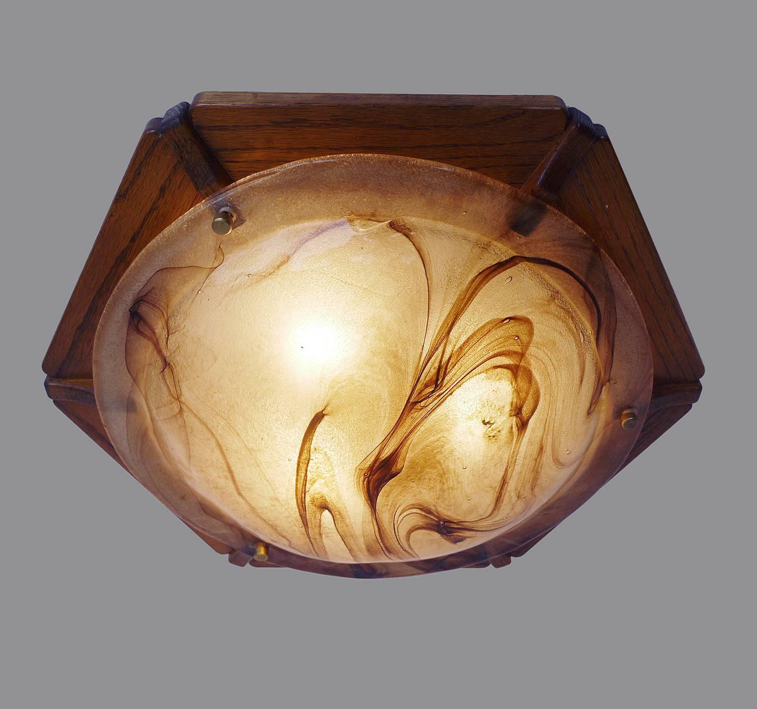 1 von 3' Kaiser Flush Mount Amber Murano Glass Ceiling Light, 1960er Jahre (Moderne der Mitte des Jahrhunderts) im Angebot