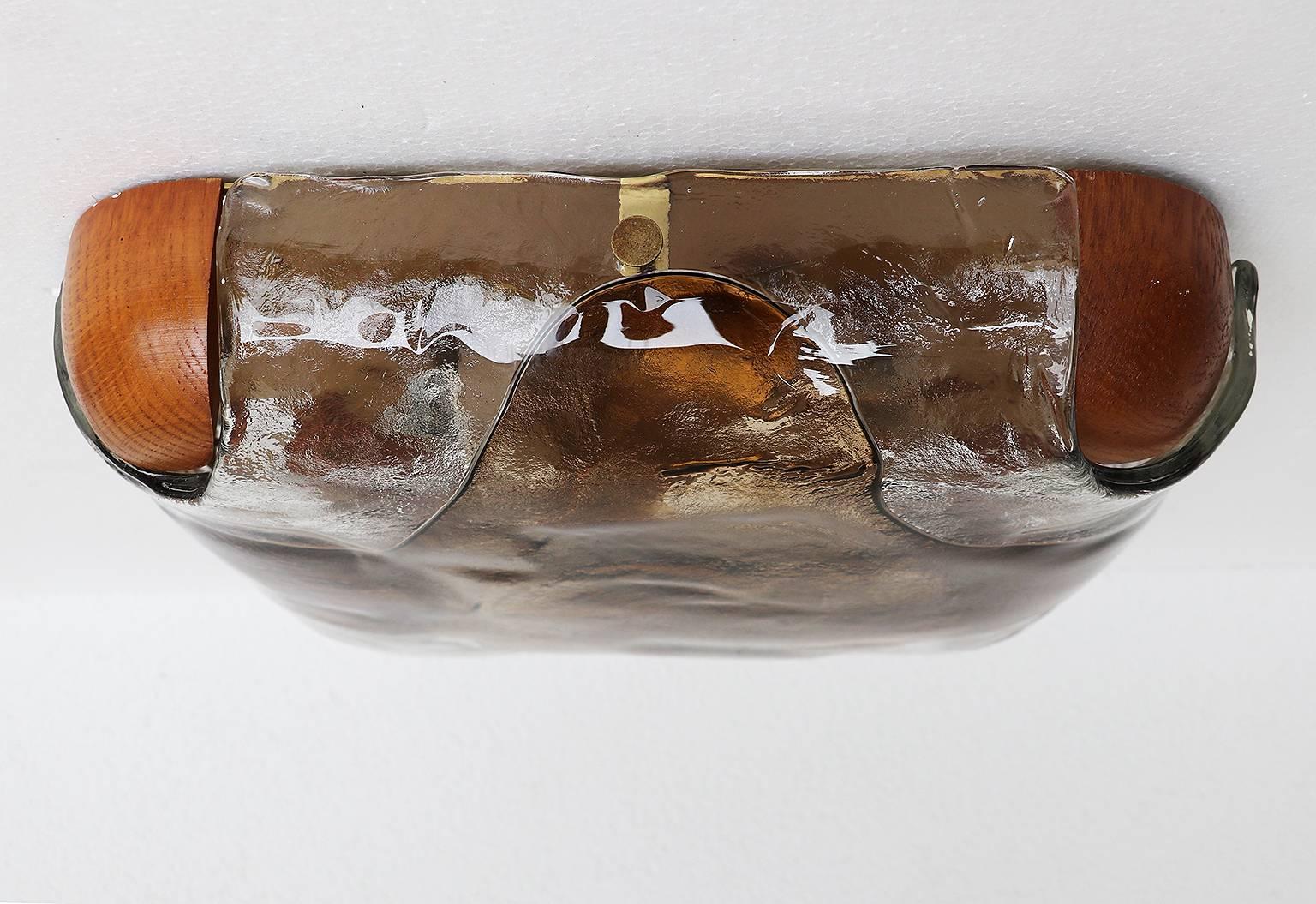 Mid-Century Modern Kaiser Flush Mount Amber Murano Glass Ceiling Light, 1960s