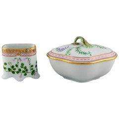 Kaiser, Germany, Porcelain Vase and Lidded Bowl with Hand-Painted Flowers