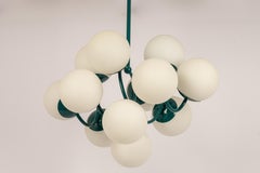 Kaiser Green Sputnik Molecular Shape Chandelier, 12 Opal Glass, Germany, 1970s