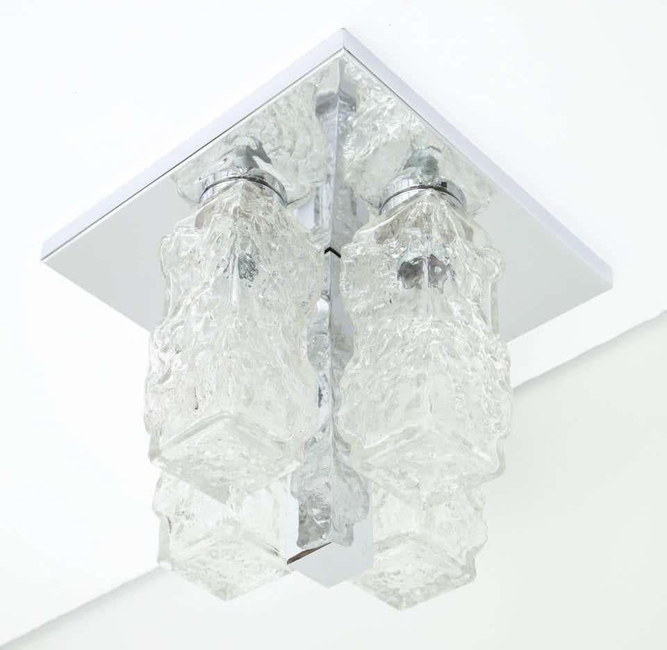 Austrian Kaiser Ice Glass and Chrome Flush Mount, 1 of 2 For Sale