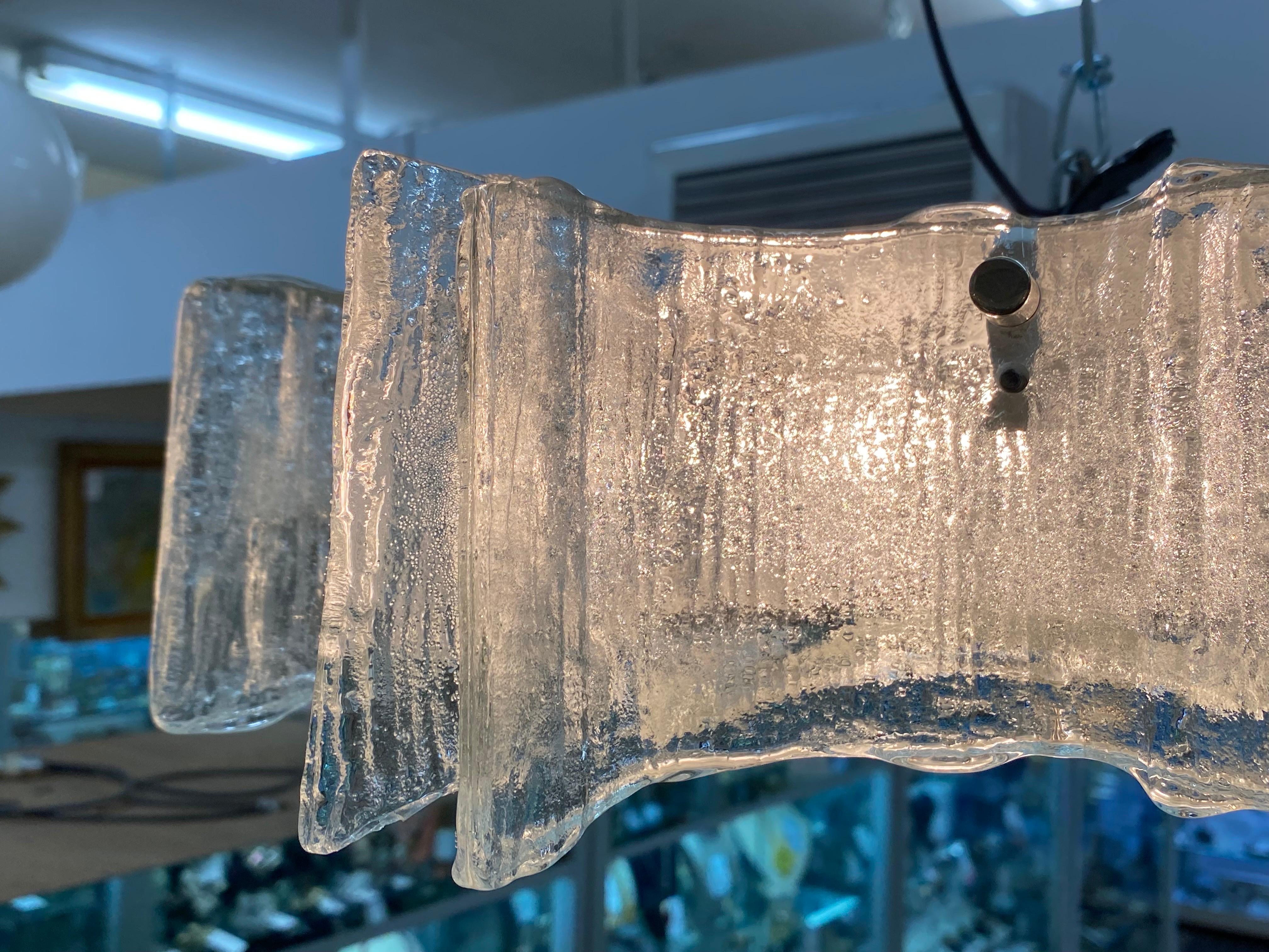 Kaiser Leuchten 1960s 'Ice' Glass Chandelier or Ceiling Mount Light 3