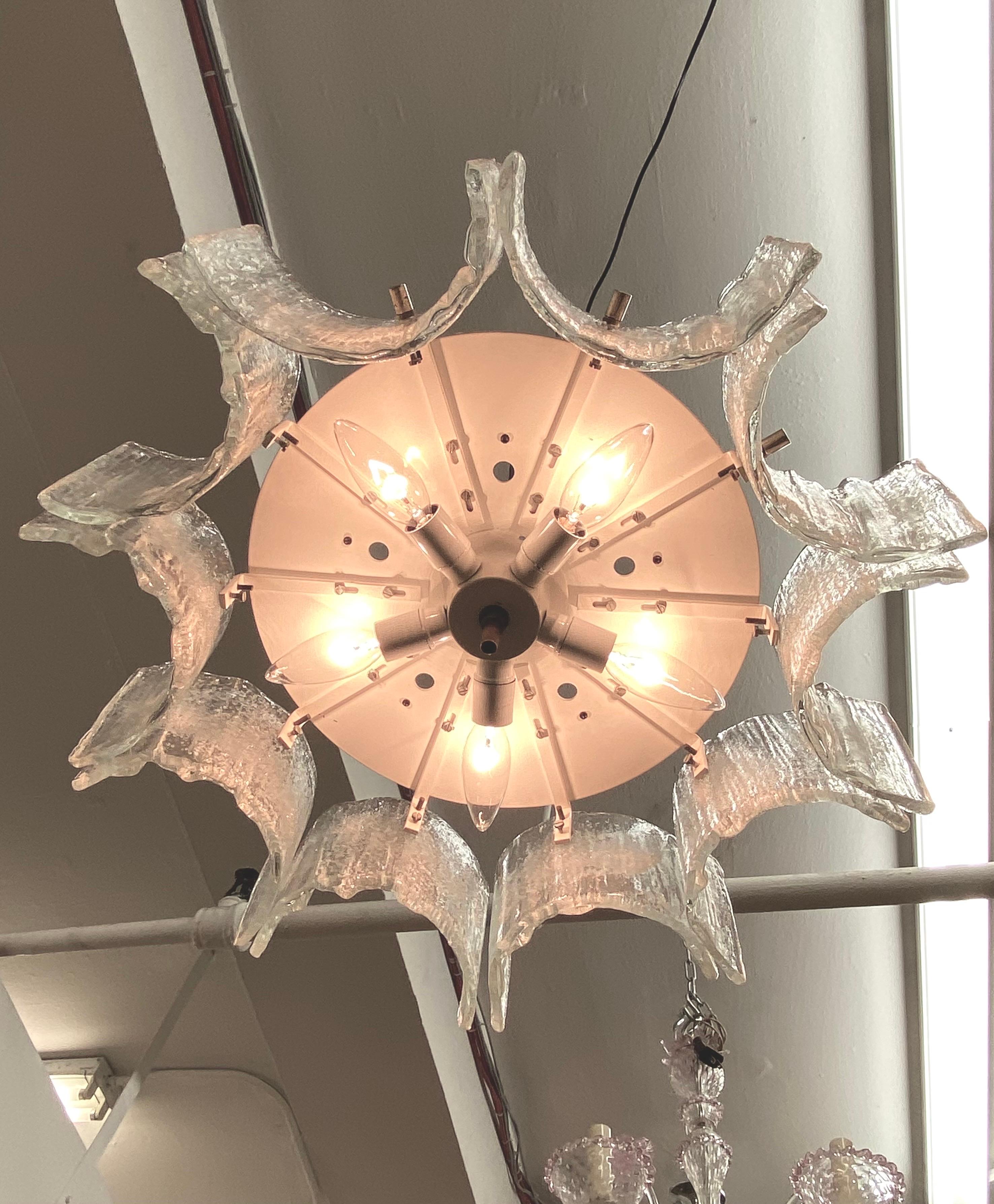 Kaiser Leuchten 1960s 'Ice' Glass Chandelier or Ceiling Mount Light 9