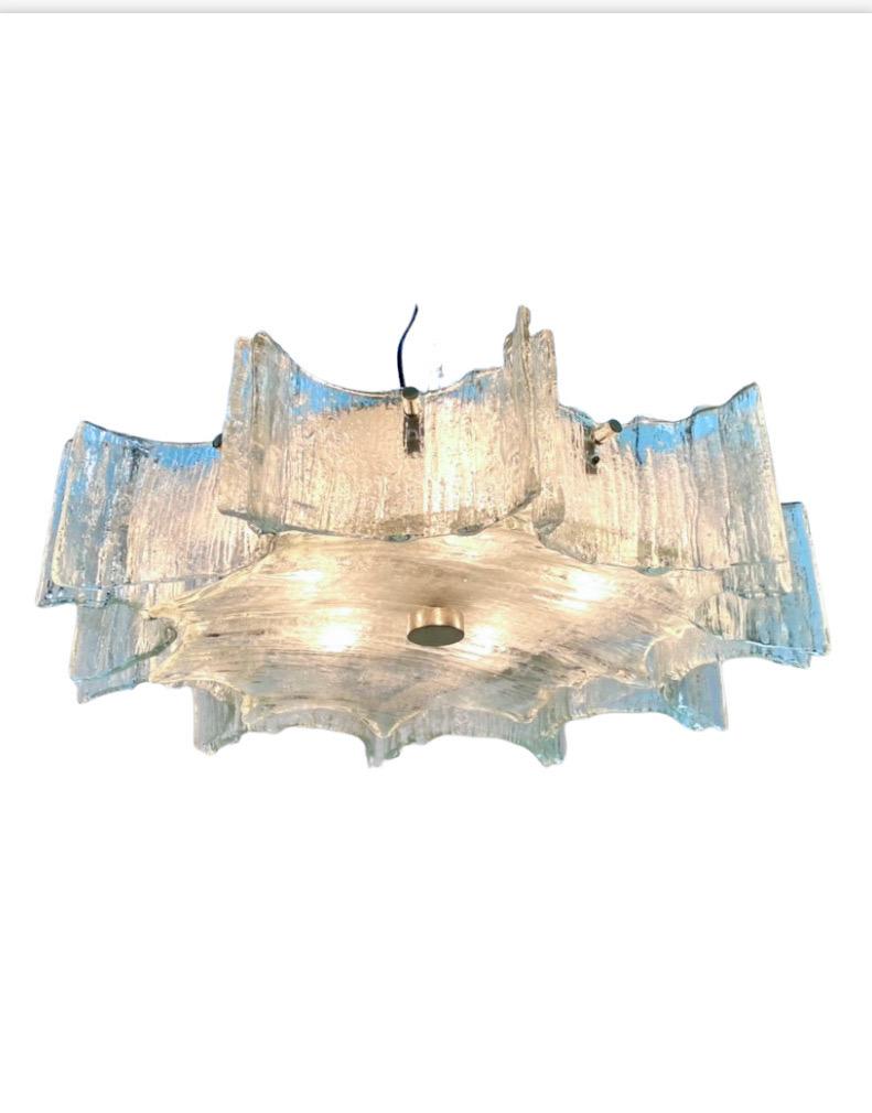 Kaiser Leuchten 1960s 'Ice' Glass Chandelier or Ceiling Mount Light 10